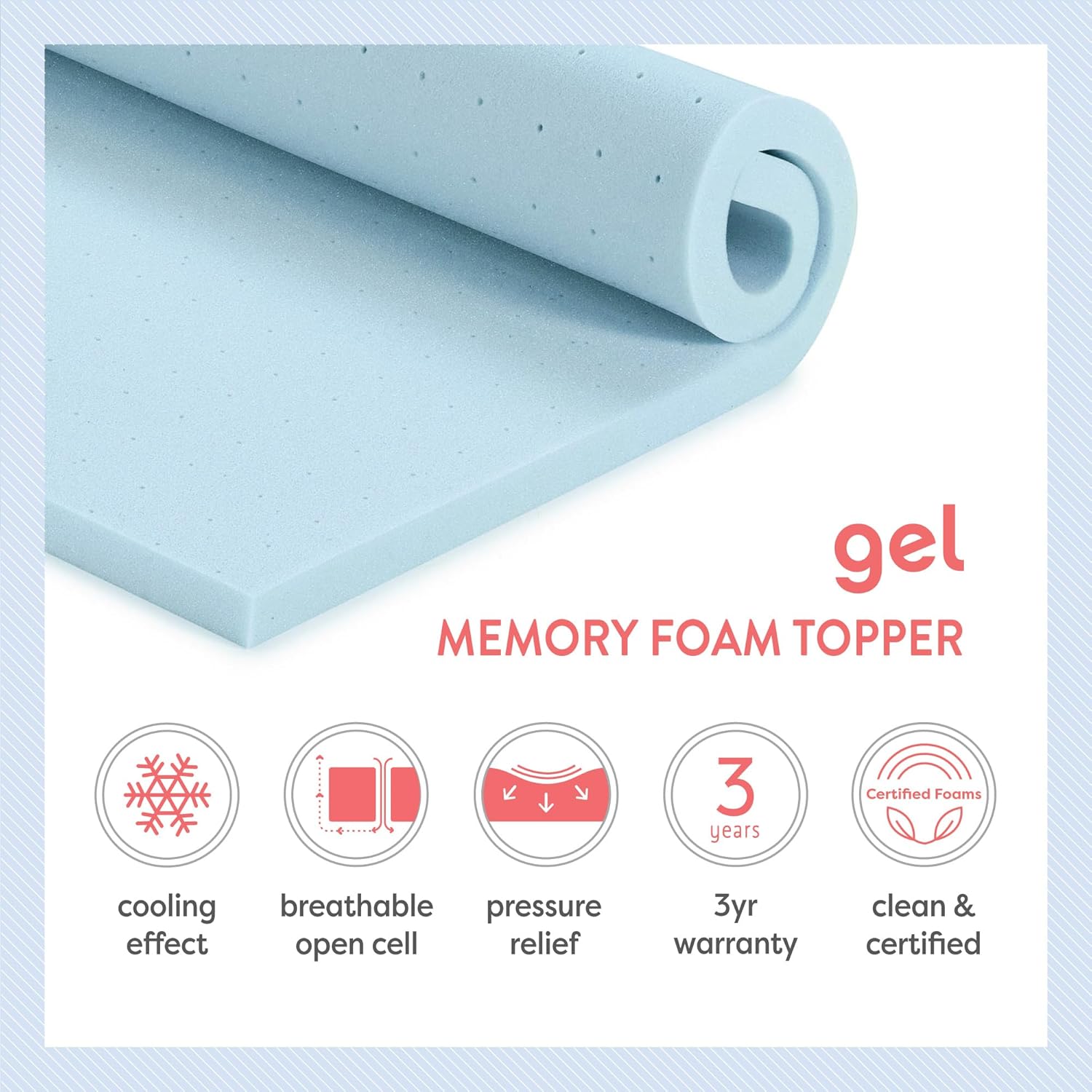 Best Price Mattress 2-inch Ventilated Gel Memory Foam Topper - Full, Dorm Essentials, Blue - Image 9