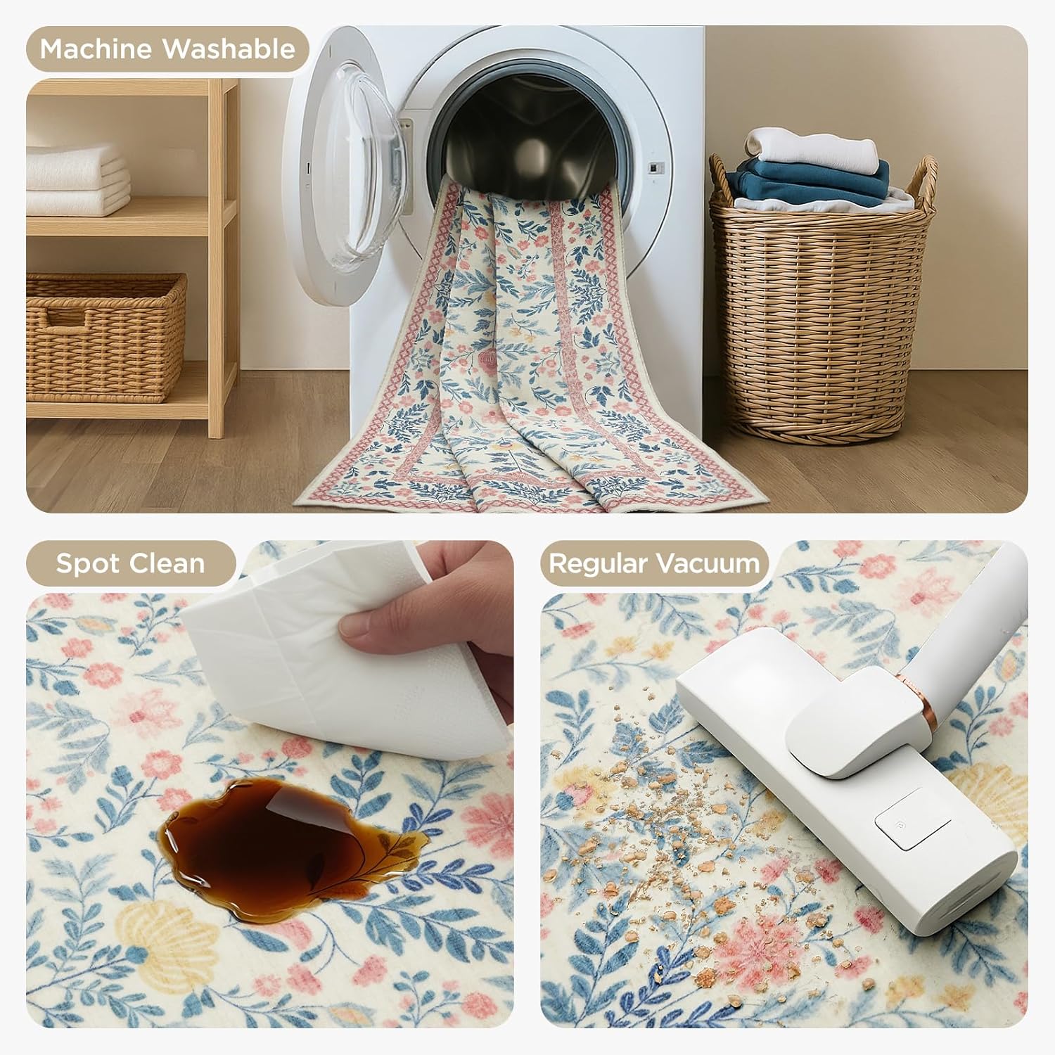 Joydeco Light Pink Washable Area Rugs 8x10 Bedroom Girls Kids Nursery, Boho Floral Large 8 x 10 Area Rugs for Living Room, Non Slip Soft Indoor Floor Carpet for Playroom Dorm Classroom - Image 4