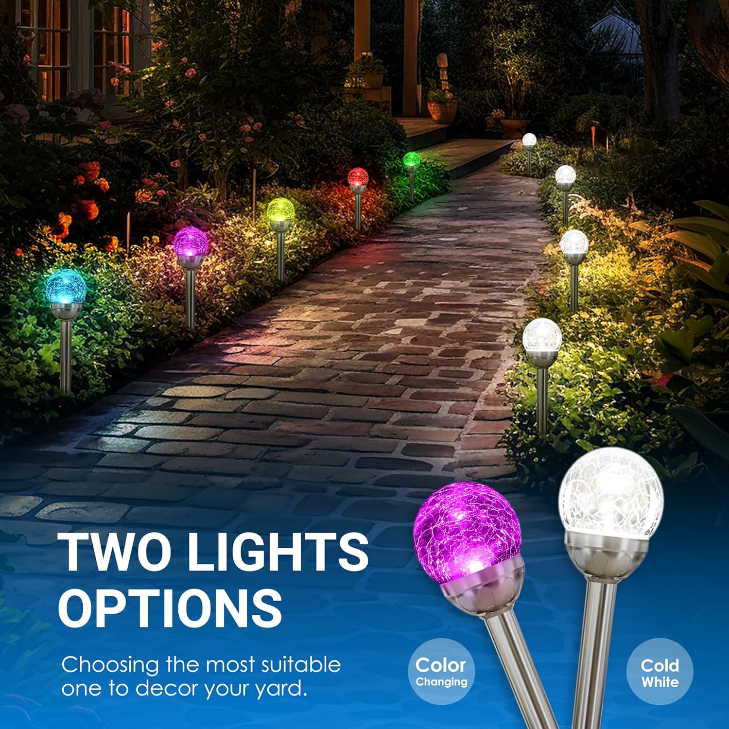 SOLPEX Solar Garden Lights Outdoor, 3 Pack Multi-Color Changing&White 2 Modes Solar Powered Glass Ball Garden Lights Waterproof for Patio Decoration - Image 4