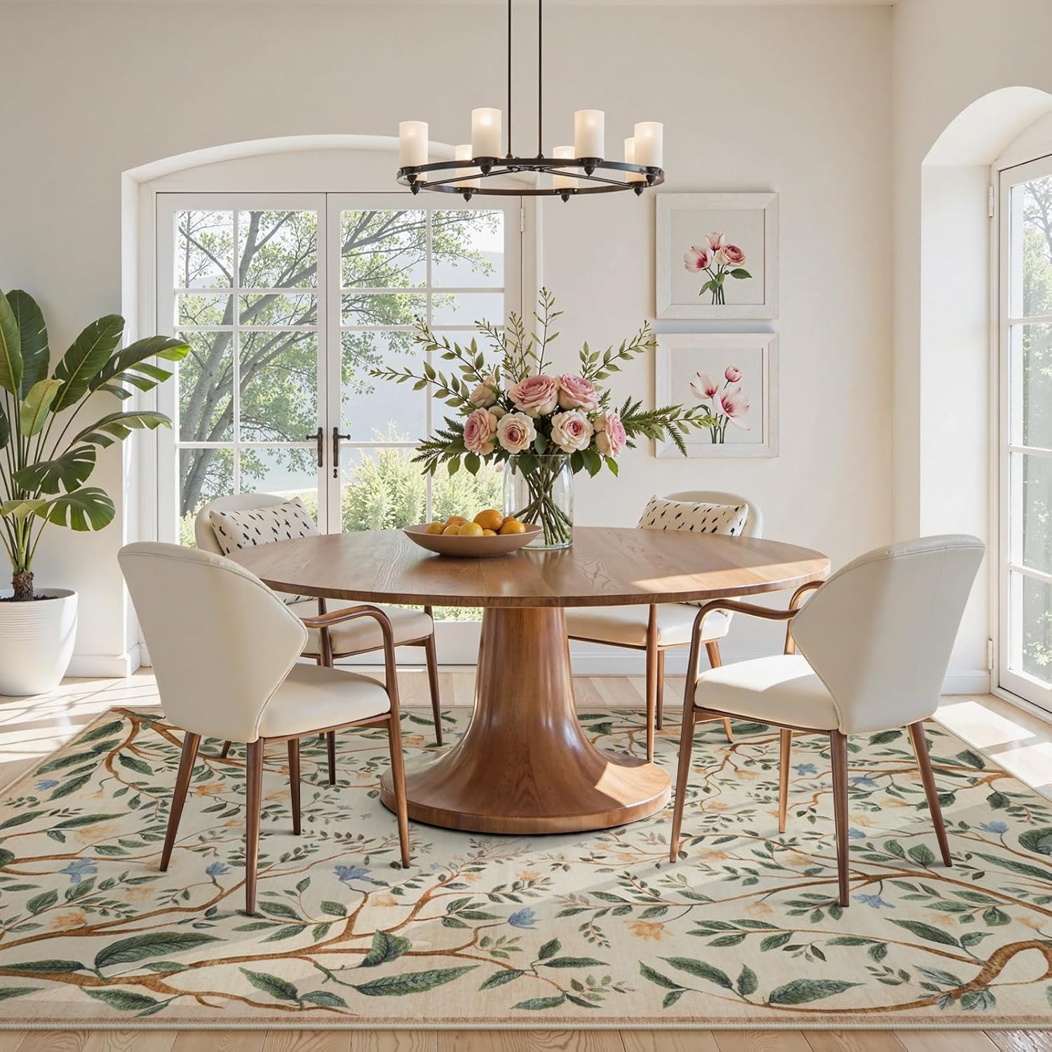 Collive Washable Area Rugs for Living Room, Beige 5x7 Bedroom Rug, Floral Forest Botanical Flourishing Vines Soft Non-Slip Stain Resistant Boho Carpet for Dining Room Office - Image 8