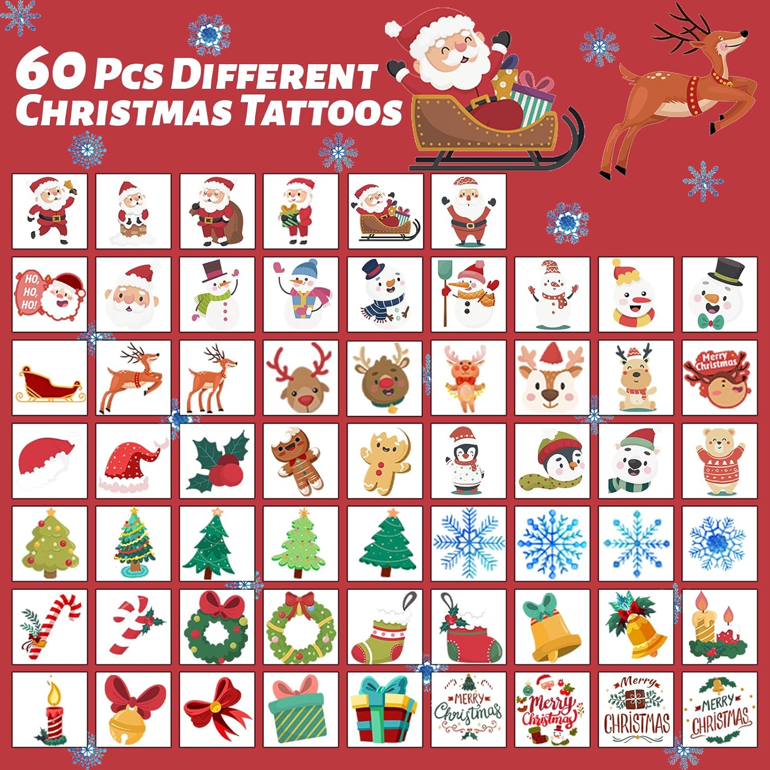 winthrop 240 Pcs Bulk Christmas Temporary Tattoos for Kids, Individually Wrapped Waterproof Safety Tattoos Stickers, Best Choice for Christmas Goody Bag Stuffers, 60 Different Designs Snowman Santa - Image 5