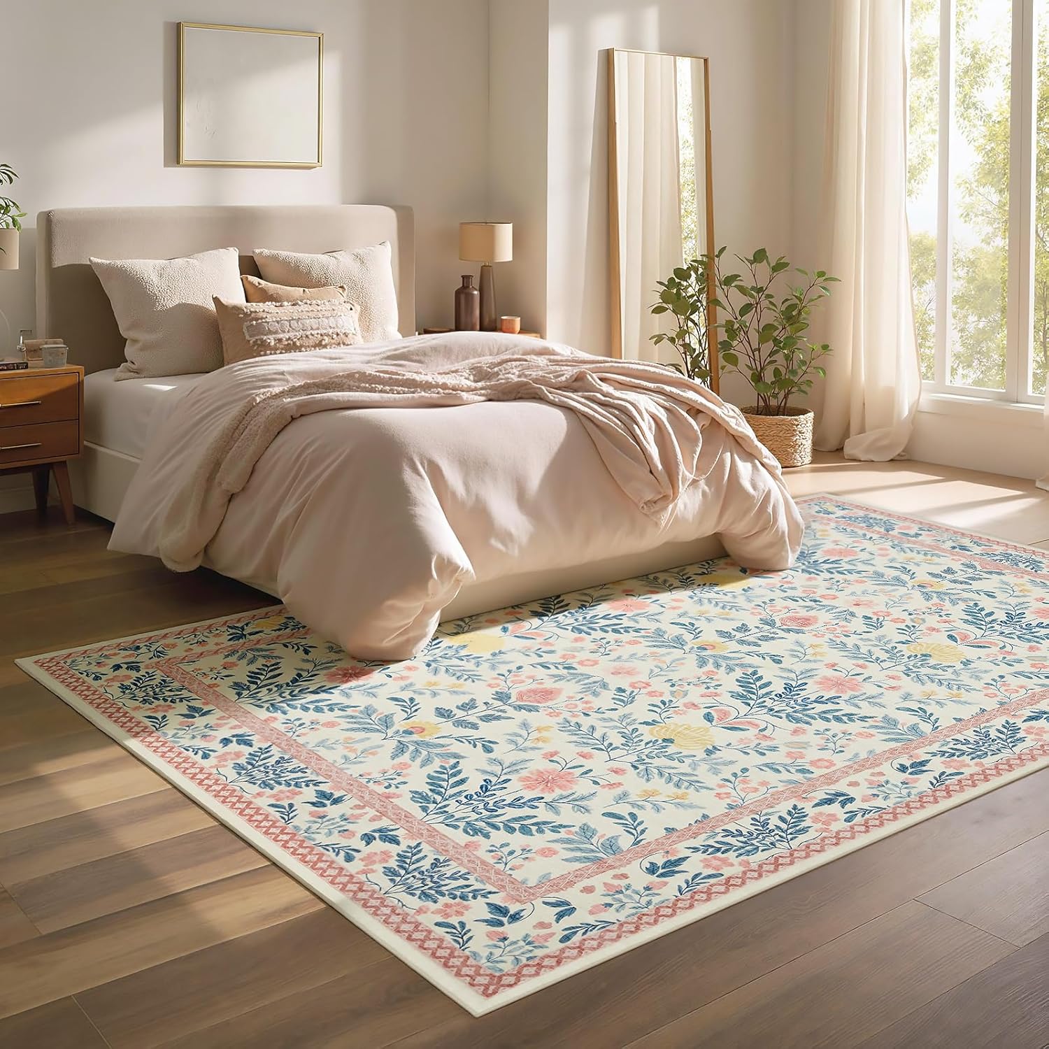 Joydeco Light Pink Washable Area Rugs 8x10 Bedroom Girls Kids Nursery, Boho Floral Large 8 x 10 Area Rugs for Living Room, Non Slip Soft Indoor Floor Carpet for Playroom Dorm Classroom - Image 2