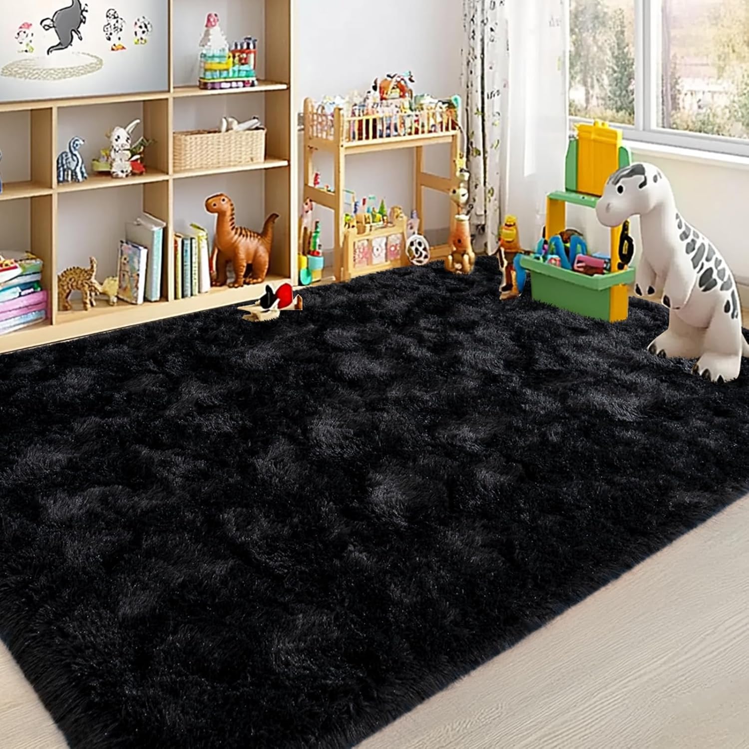 Large Area Rugs for Living Room Bedroom, 4x6 Feet Black Fluffy Shag Rugs, Ultra Soft Shaggy Plush Fuzzy Modern Indoor Throw Floor Carpet for Kids Girls Boys Dorm Nursery Home Decor Aesthetic - Image 4