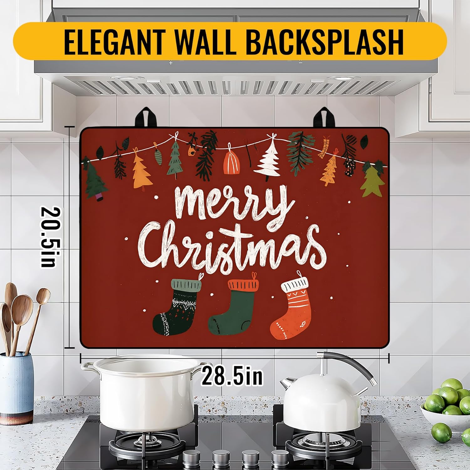 NYZE Stove Cover for Electric and Glass Stove Tops 3-in-1 Stove Mat, Heat Resistant Counter Protector Mat, Non-Slip Surface & Drying Rack (Merry Christmas, 28.5"Lx20.5"W) - Image 2