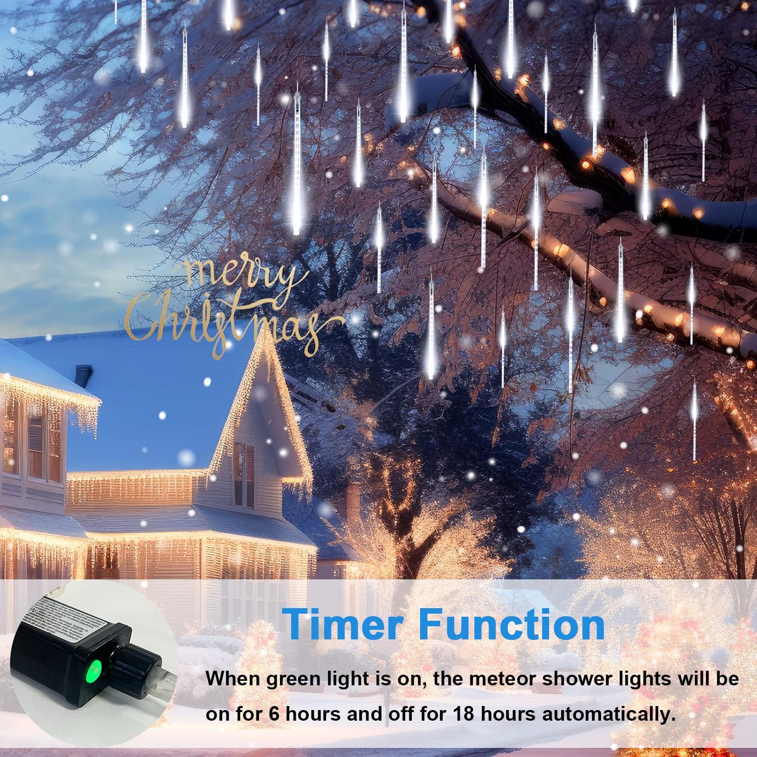 Aluan Christmas Lights Outdoor Meteor Shower Lights White 16 Inch 10 Tubes 360 LED Falling Rain Light Waterproof Snowfall Dripping Icicle Light for Xmas Tree Holiday Decoration Yard Porch Patio - Image 3