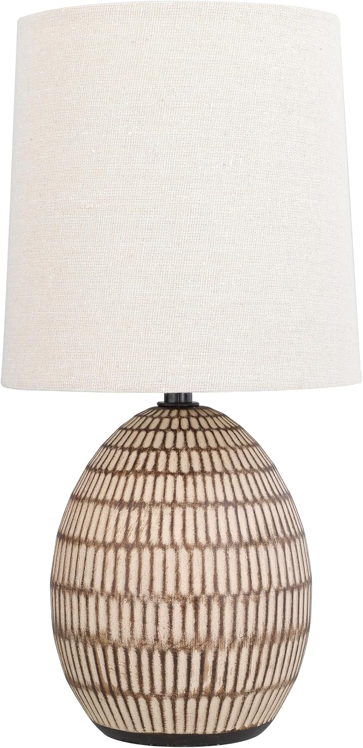 Xtreme Ceramic Table Lamp with Shade, 12.75” inch Carved Textured Table Lamp, Brown Modern Lamp with Beige Shade, Small Bedside Lamp for Bedroom Nightstand, Living Room, Requires E26 Bulb