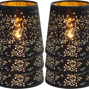 YISUN Lamp Shades Set of 6, Chandelier Small Lamp Shade, Bell, Clip On Little Droplight Wall Lamp Candle Chandelier Lamp Shade (Black/Gold)