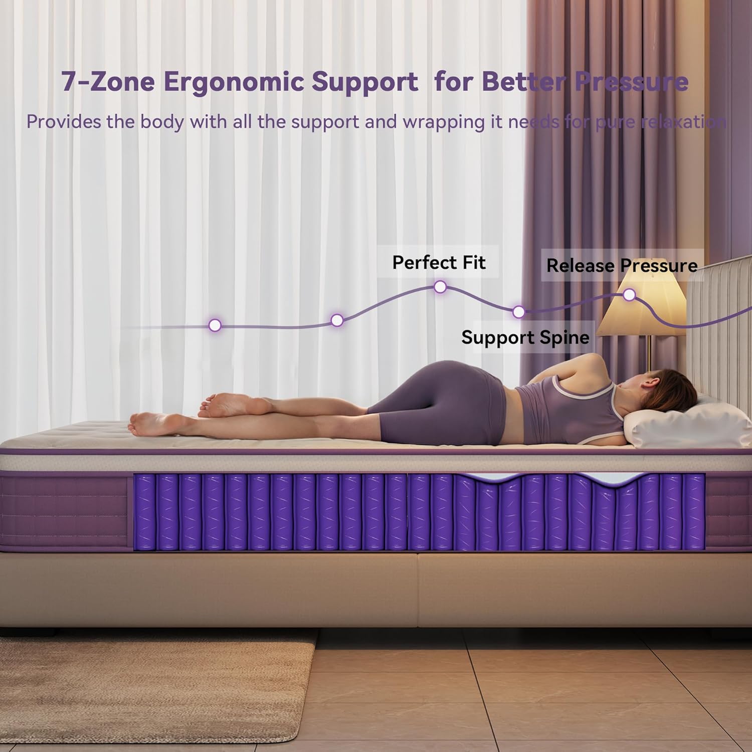 12 Inch Queen Mattress in a Box, Purple Hybrid Mattress with Gel Memory Foam and Pocket Springs for Motion Isolation, Pressure Relief & Cool Sleep, Medium Firm, CertiPUR-US Certified - Image 2