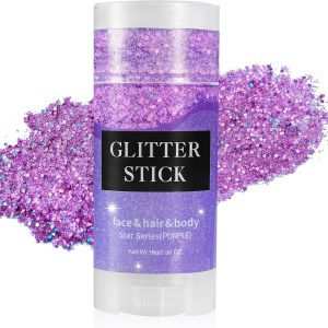 Mysense Purple Body Glitter Stick,Singer Concert Outfit Face Glitter Makeup for Women,Hair Glitter Gel for Kids,Festival Rave Pride Accessories,Mermaid Sequins Chunky Glitter Face Paint,0.56oz