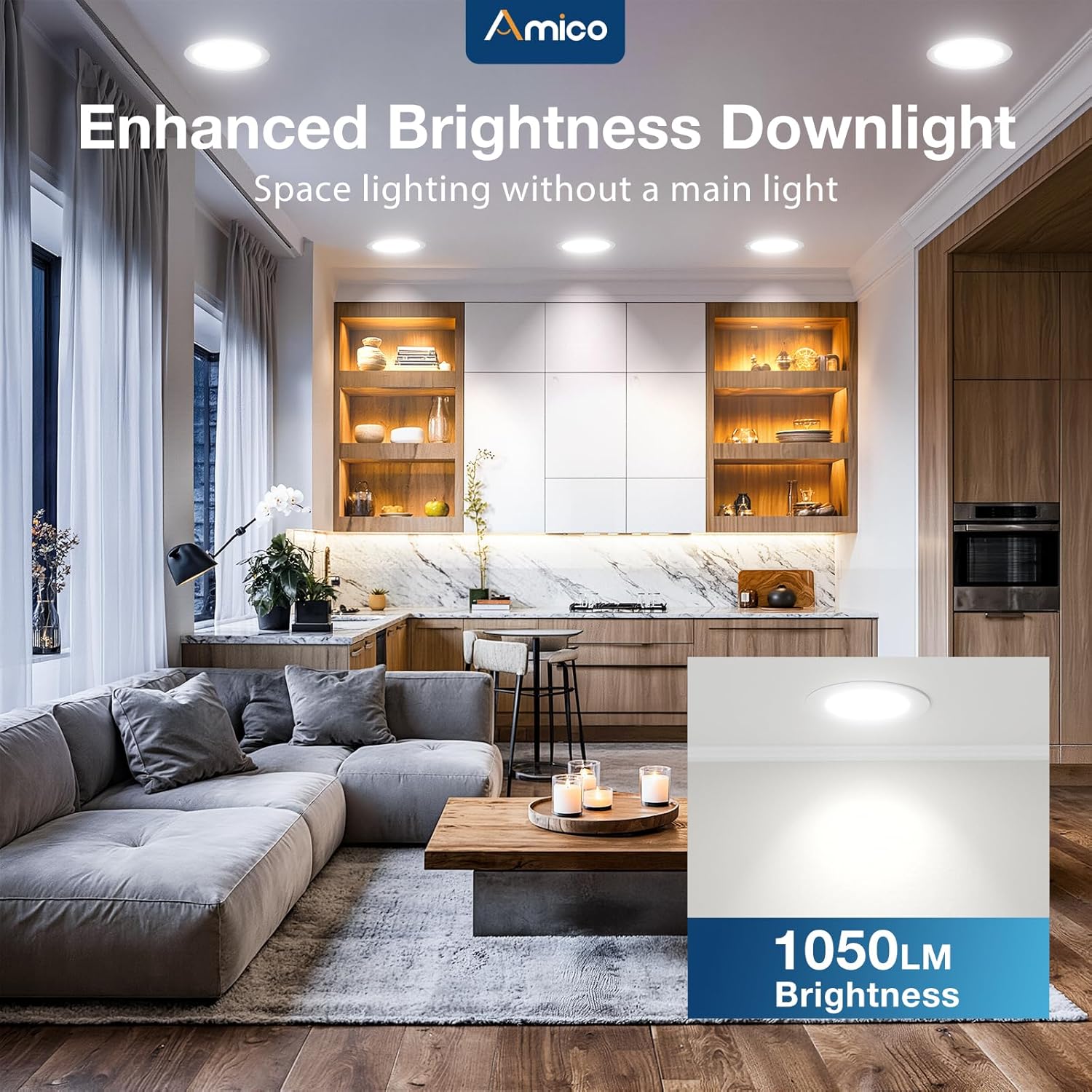 Amico 12 Pack 6 Inch 5CCT Ultra-Thin LED Recessed Ceiling Light with J-Box, 2700K/3000K/3500K/4000K/5000K Selectable, 12W=110W, Dimmable Canless Downlight, 1050LM High Brightness - Image 7