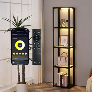 FENLO LED Glass Display Cabinet – Dimmable Lighted Furniture for Bedroom, Living Room, or Office – Glass Curio Cabinet Shelf Lamp with App + Remote Control + Adjustable Lighting Fantasy Lite