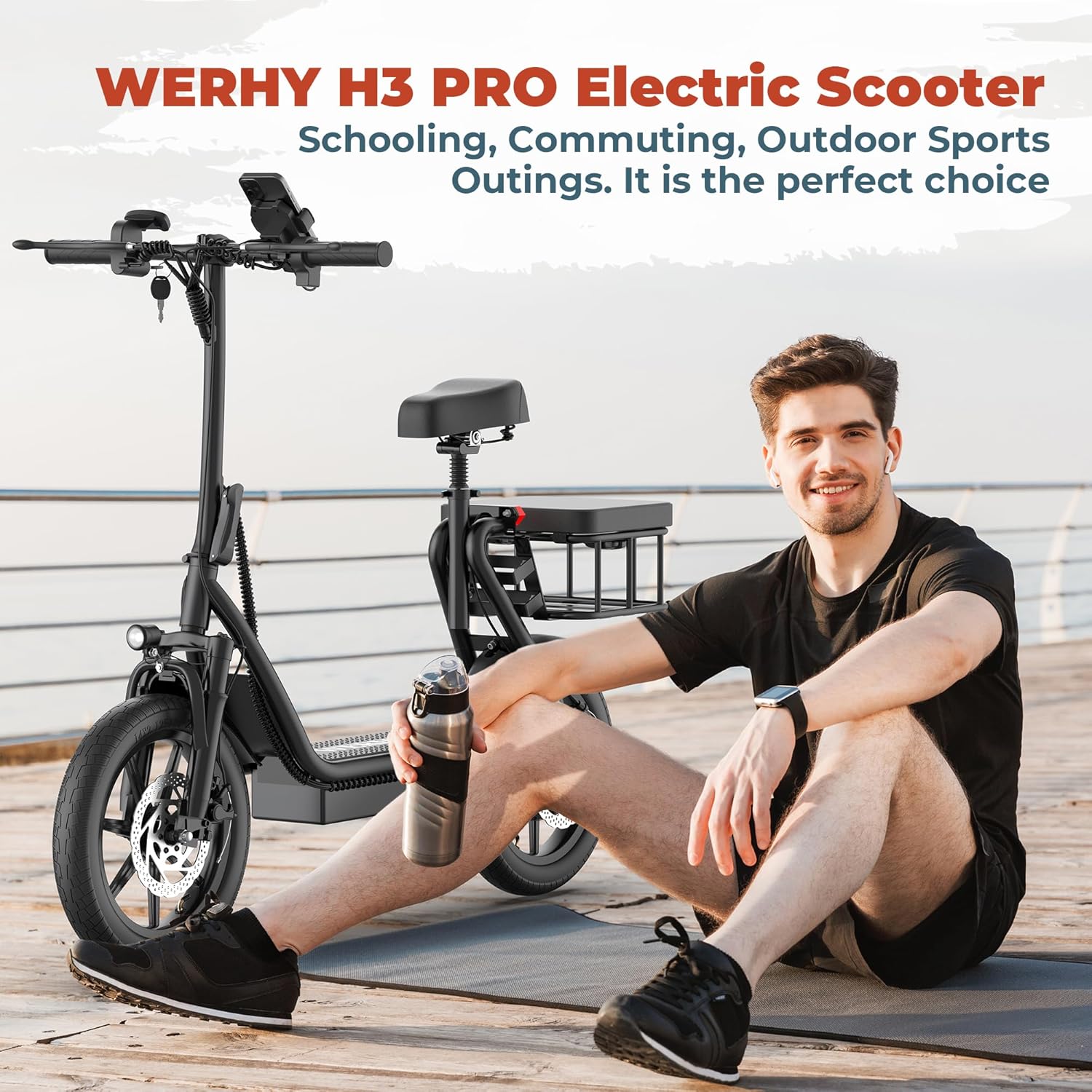 WERHY Electric Scooter,Max 27/49 Miles Ranges, Top Speed 22 mph, 500W Motor, 14'' Tires, Foldable E-Scooter with Suspension, Digital Display, Cruise Control,Rear Seat Box/Basket - Image 4