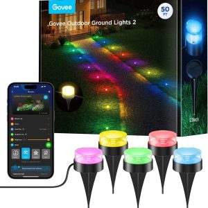 Govee Outdoor Ground Lights 2, 50ft Patio Decorations, 15 Pack RGBIC Pathway Lights with 100LM Warm White, IP67 Waterproof, 63 Scene Modes, Works with Alexa, Google Assistant