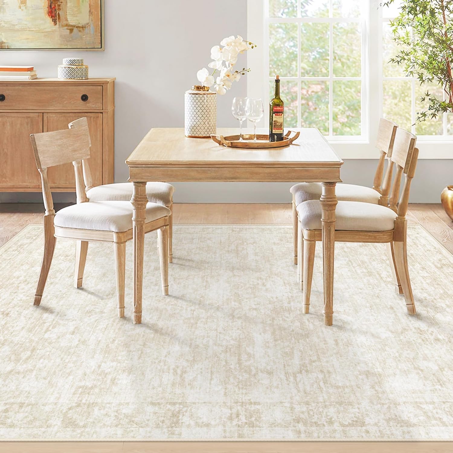 5x7 Area Rugs for Living Room: Washable Vintage Floral Rug Low Pile Non-Slip Boho Carpet for Bedroom Nursery Dining Room (Beige, 5'x7') - Image 6