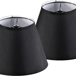 Black Lamp Shades Set of 2 Small Barrel Shades, Fabric Lampshade for Table and Floor Lamp, 5.5'' Top x 10'' Bottom x 7.2'' Height, Spider Fitting, Handcrafted By GO&SO