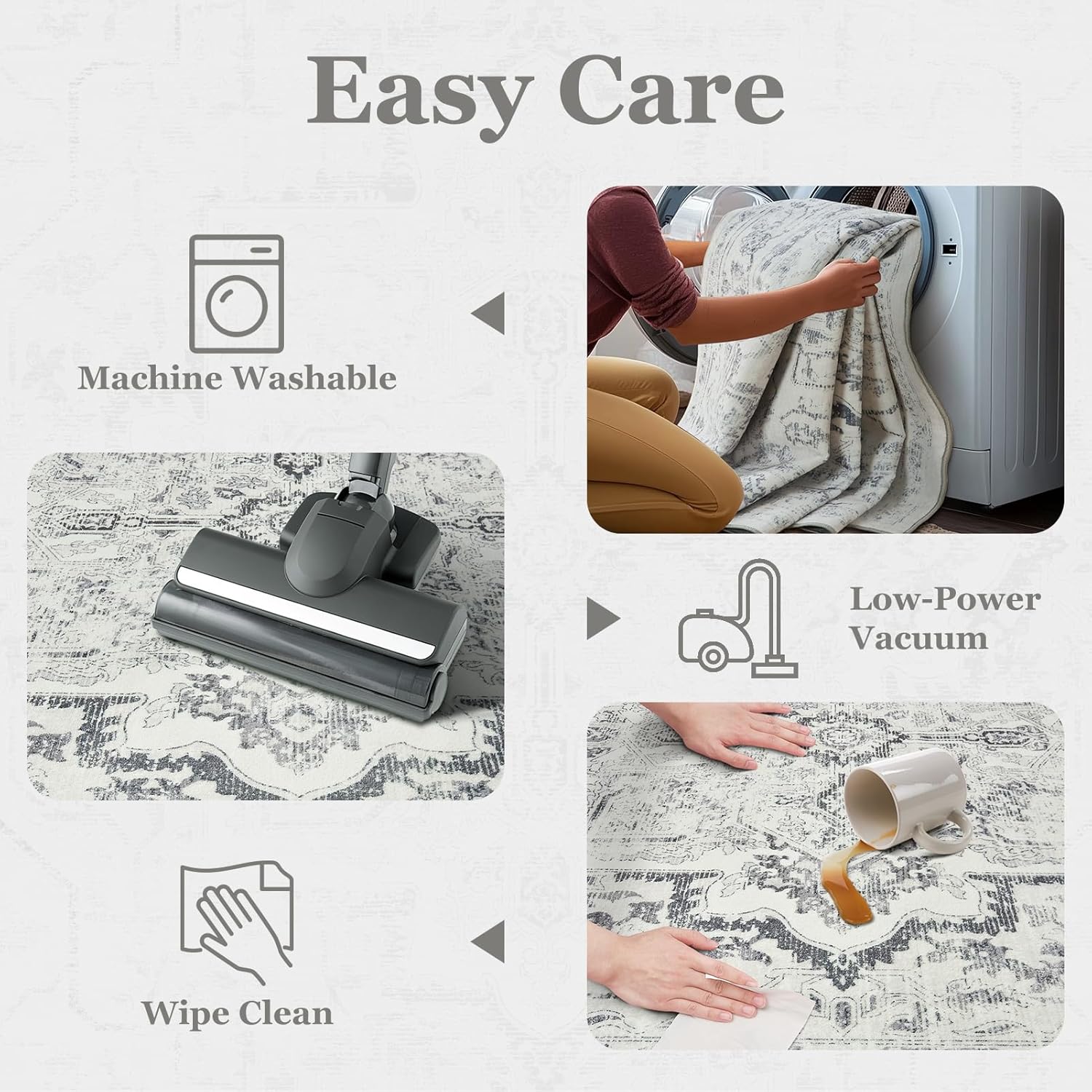 Distressed Farmhouse 5x7 Area Rugs for Living Room Bedroom Non Slip Washable, Medallion Pattern Printed Low Pile Thin Carpet Rugs for Dining Room/Kitchen/Home Office, Off White/Grey - Image 8