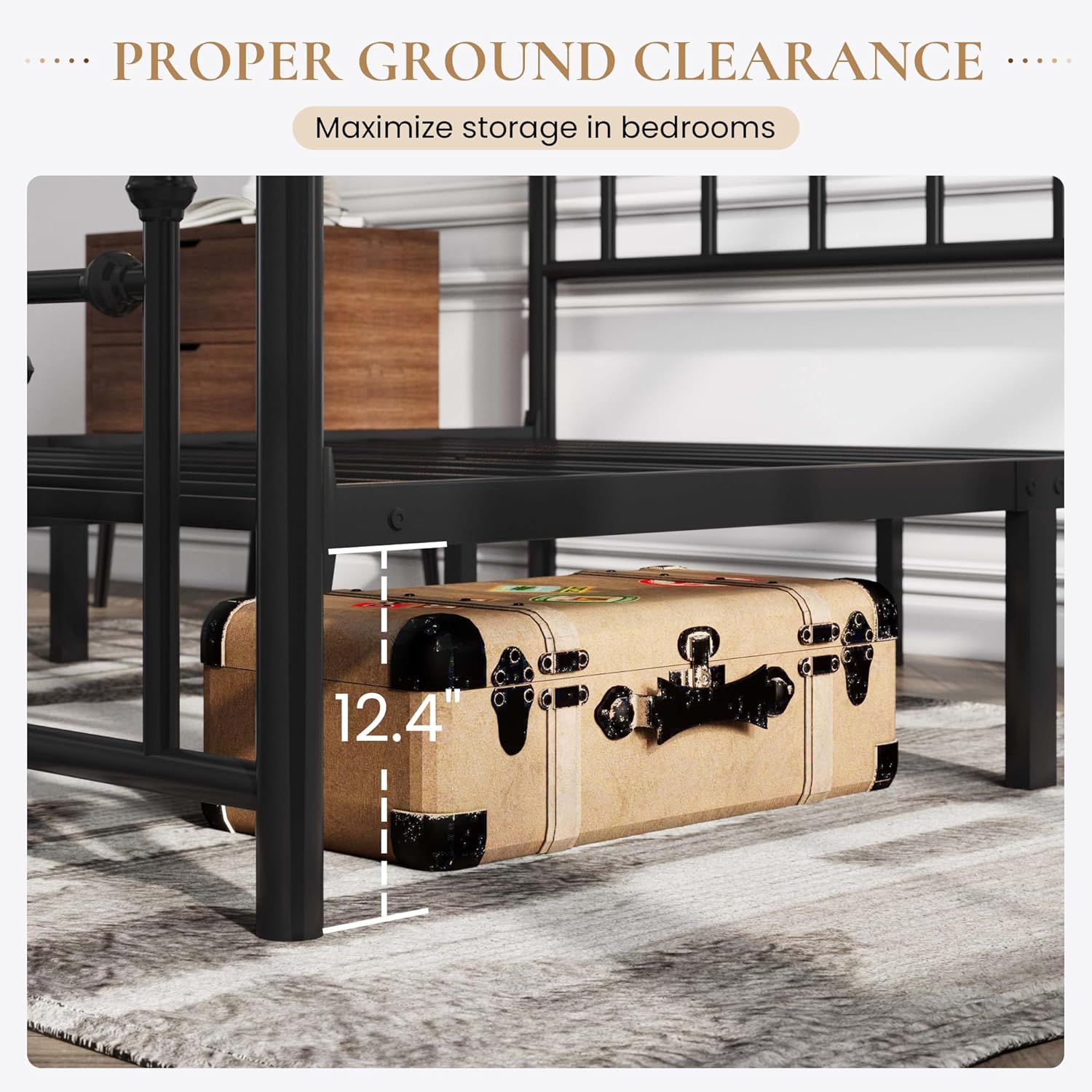 SHA CERLIN 14'' Queen Size Metal Platform Bed Frame/Victorian Headboard and Footboard/Steel Slats Mattress Foundation for Storage/No Box Spring Needed/Noise Free/Black - Image 5