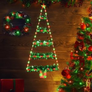 Toodour Christmas Decorations Indoor Lights, 2.65ft LED Christmas Lights, Red & Green Wall Window Hanging Light, Battery Operated Holiday Decoration for Outdoor Garden New Year Home Decor