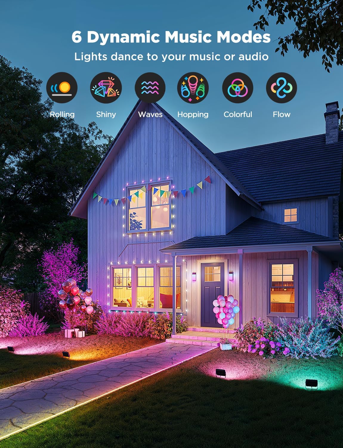 Govee Outdoor Flood Lights 2, RGBIC Warm Cold White LED Lights for Outdoor Decorations, 50 Scene Modes, Landscape Lighting, Upgrated IP66 with App Control, Wired 6 Pack - Image 7