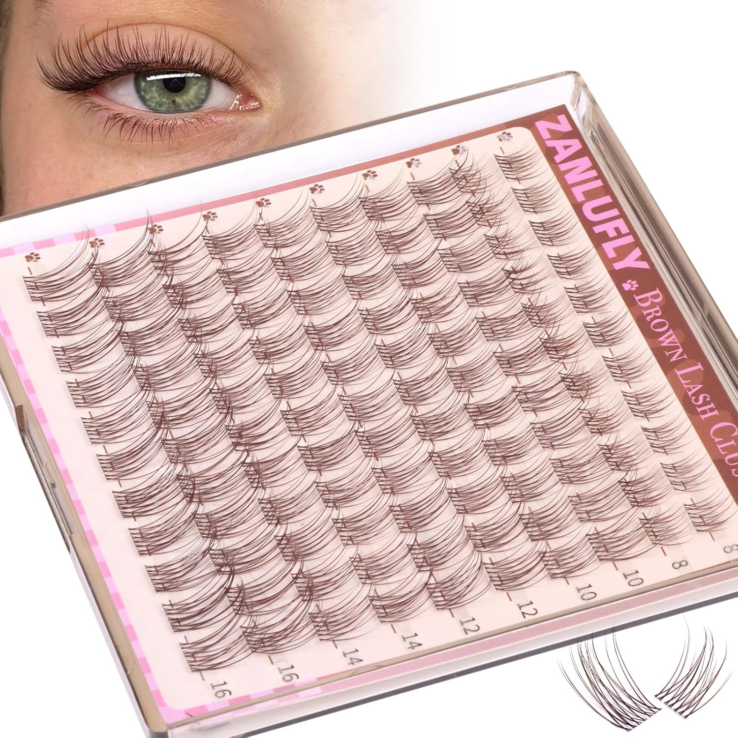 Brown Lash Clusters Natural Eyelash Clusters Invisible Band Brown Lash Extension C Curly Dark Brown Wispy Lash Extension DIY Individual Eyelash Extension by zanlufly