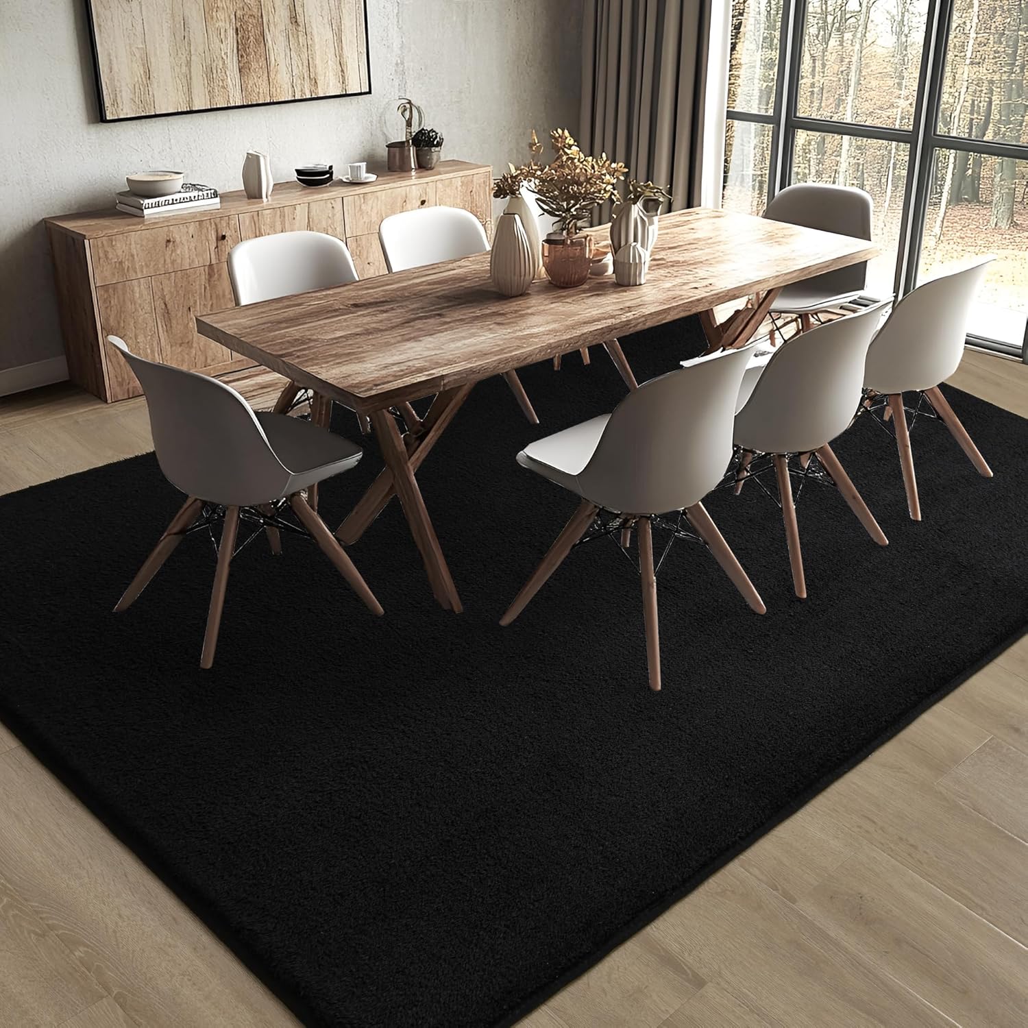 Foxmas 4x6 Area Rugs for Bedroom Living Room, Black Soft Thickened Memory Foam Carpet, Non-Slip Washable Indoor Modern Minimalist Shaggy Rug for Boys Girls Dorm Home Decor - Image 9