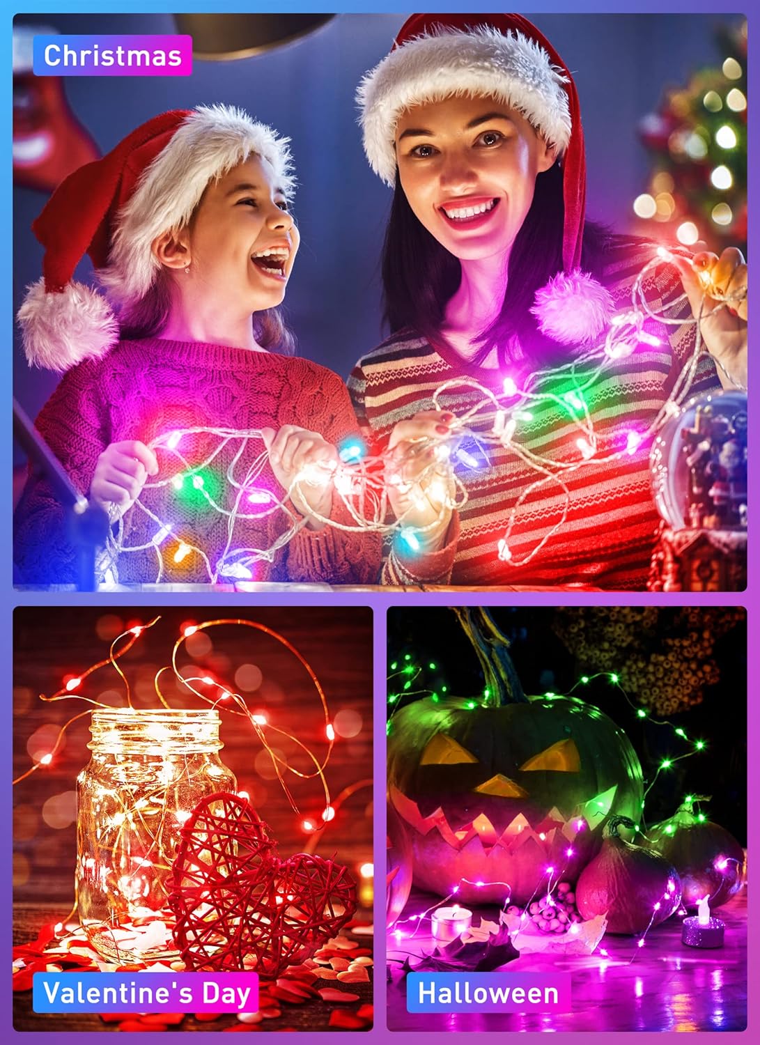 Minetom Fairy Lights Color Changing - 33FT 100 LED String Light with Remote, 16 Single Colors & 6 Holiday Colors,12 Modes, USB Fairy Lights for Bedroom, Halloween Light for Indoor Classroom Christmas - Image 7