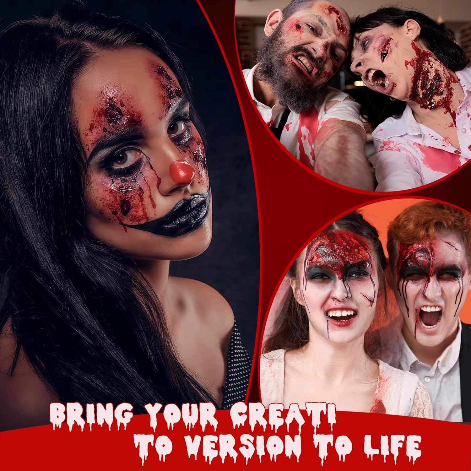 7 PCS Halloween Fake Blood Spray Makeup Kit - Fake Blood 2.1oz X4 + Coagulated Blood Gel 1.41oz + Soap + Sponge, Washable Blood Paint for Clothes SFX Makeup Vampire Accessories, Dark & Fresh - Image 5