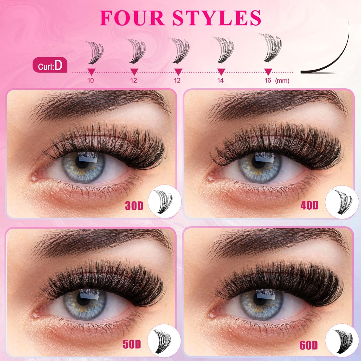Waltz Lash Clusters Kit - Lash Clusters Lash Extension Kit with Bond and Seal Eyelash Cluster 30D40D50D60D-0.07 D Curl lashes Eyelash Extension Kit DIY at Home - Image 4