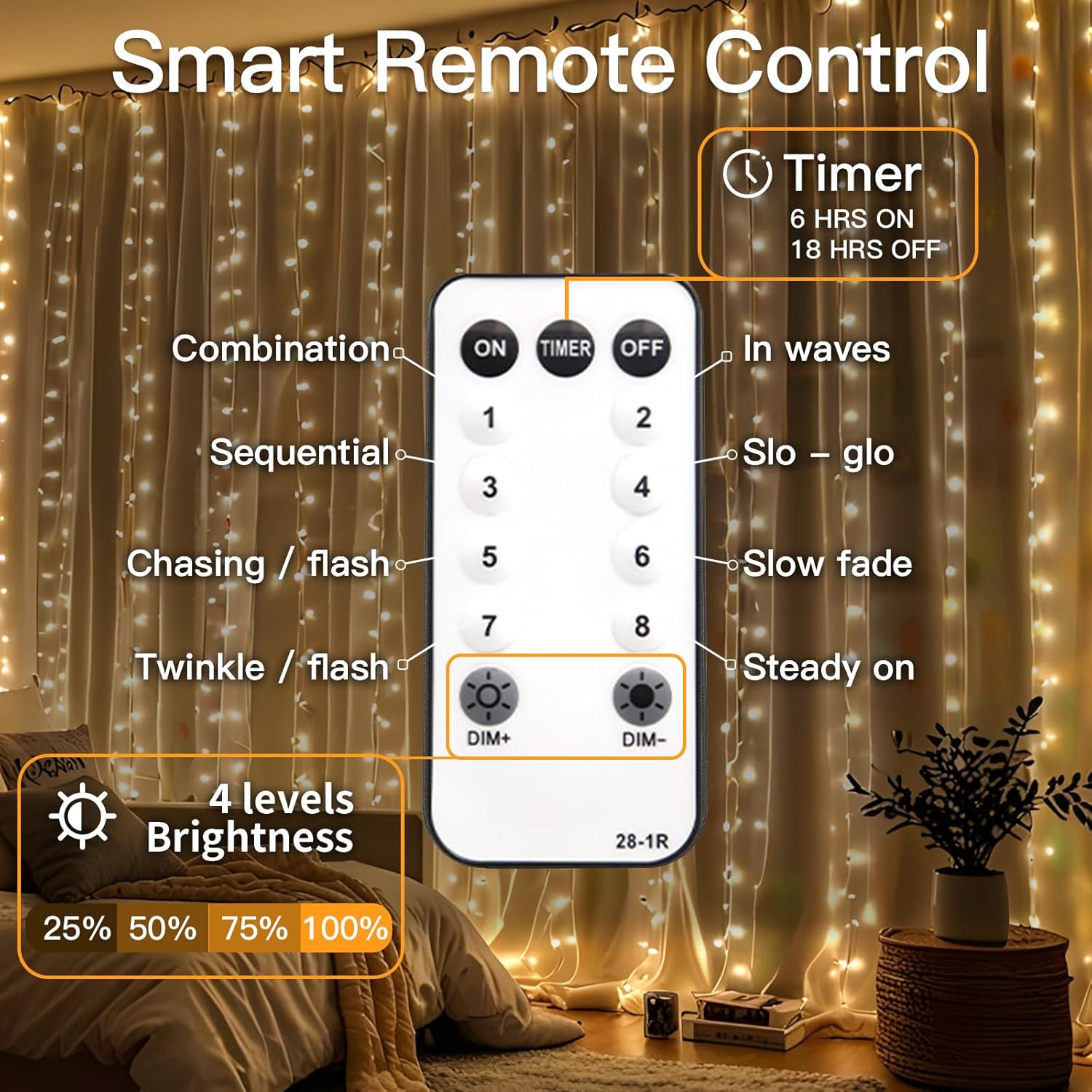 suddus Curtain Lights for Bedroom, 300 Led 9.8x9.8ft Hanging String Lights Outdoor, Fairy Curtain Lights Indoor for Christmas, Dorm, Wall, Backdrop, Window, Wedding, Party, Birthday Decor, Warm White - Image 7