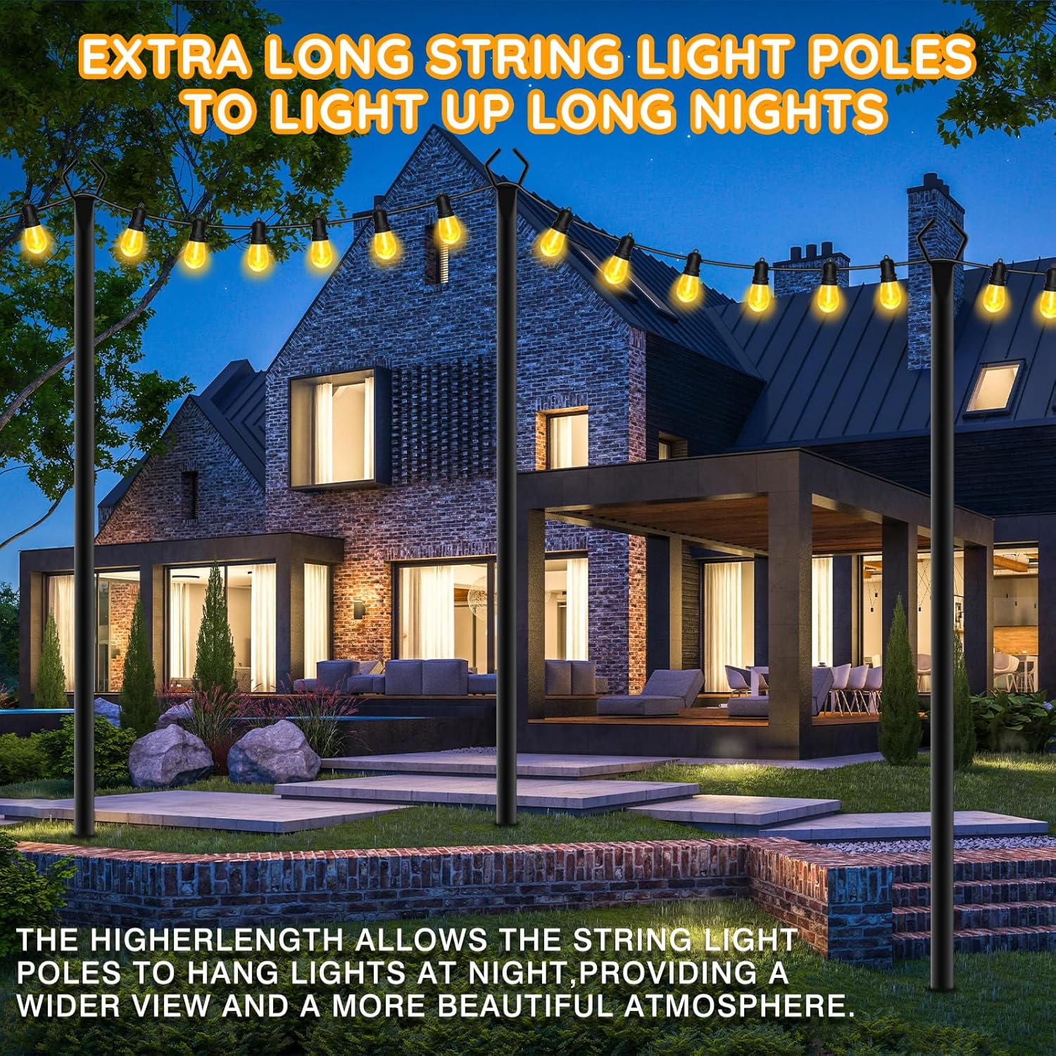6 Pack String Light Poles, Outdoor String Light Pole 10 ft Forked Metal Light Pole with Adjustable Outdoor Light Stand, Deck, Backyard, Garden, Wedding, Rustproof and Sturdy with Hooks. - Image 7