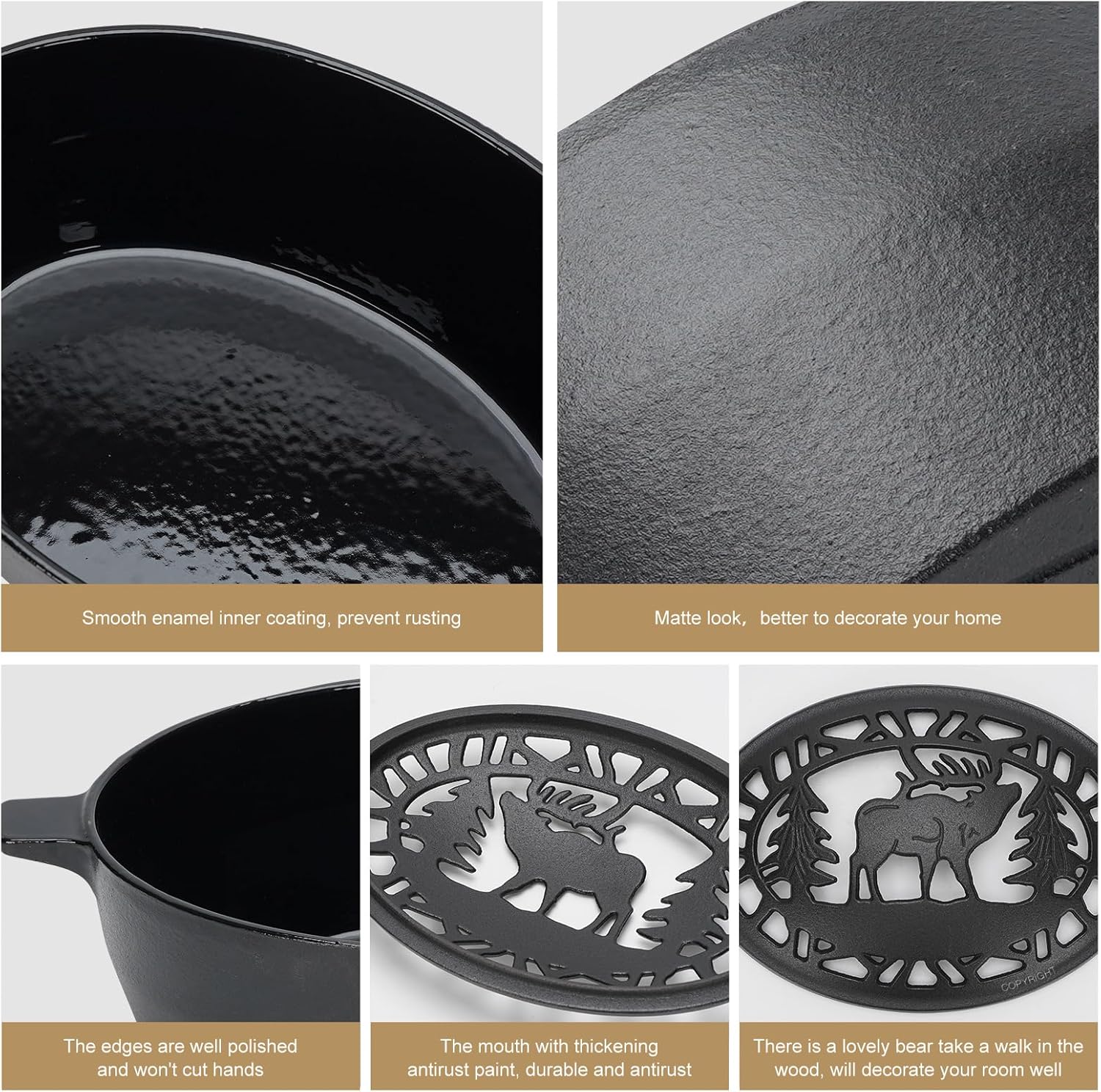 Wood Stove Steamer 2.5 Quart, Humidifier with Decorative Deer Pattern, Cast Iron, Rust Resistant Matte Black - Image 3