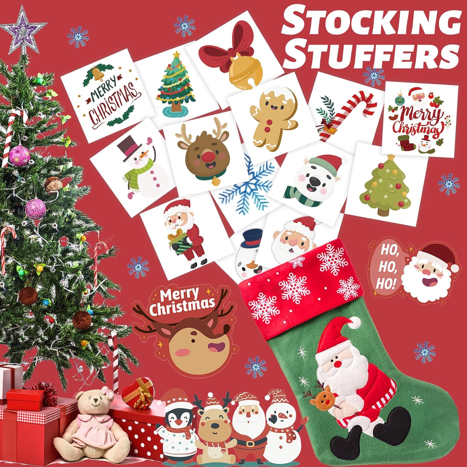 winthrop 240 Pcs Bulk Christmas Temporary Tattoos for Kids, Individually Wrapped Waterproof Safety Tattoos Stickers, Best Choice for Christmas Goody Bag Stuffers, 60 Different Designs Snowman Santa - Image 4