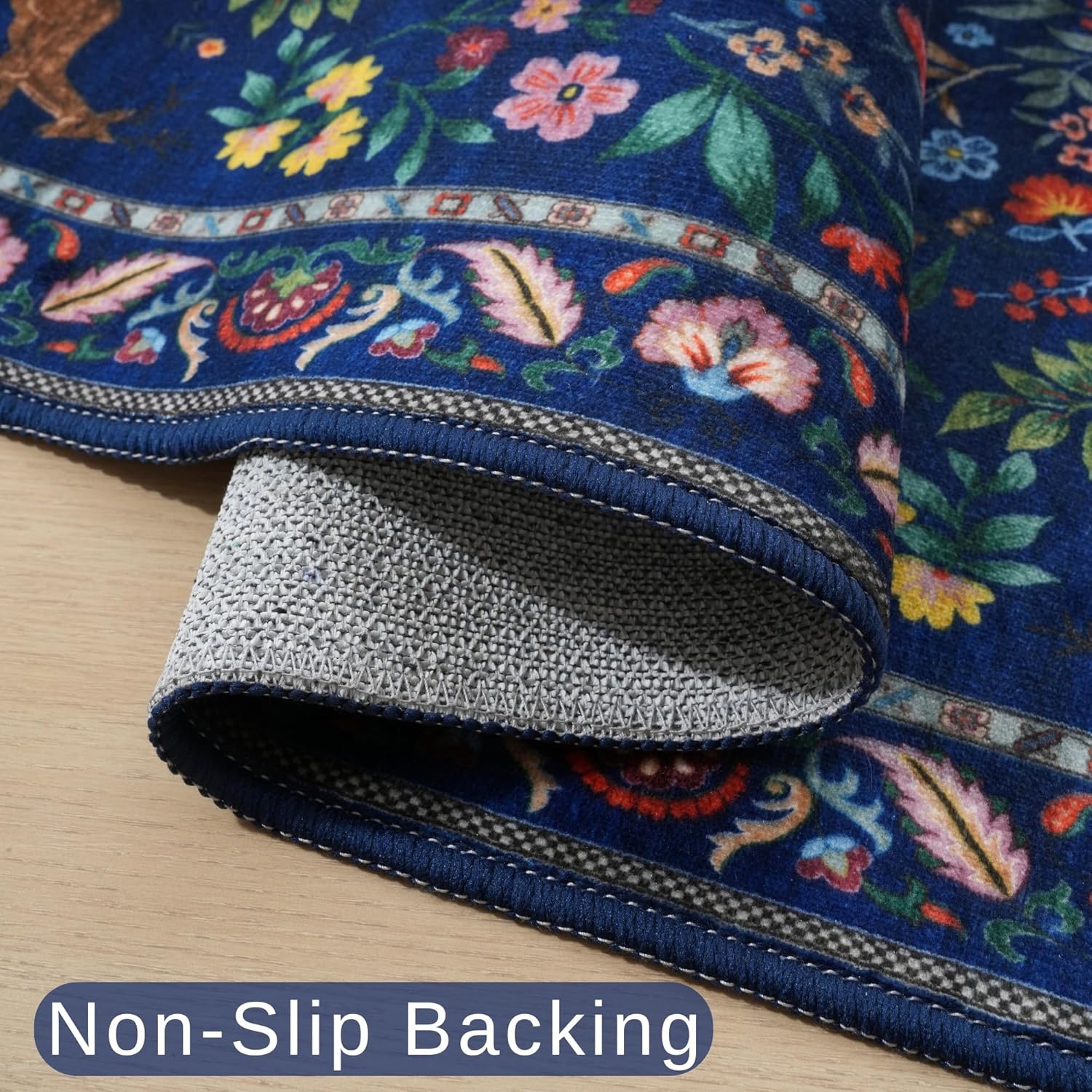 Rugcomf Living Room Rug 5x7 Rug Machine Washable Area Rug Floral Non-Slip Low Pile Large Rugs for Living Room, Bedroom, Farmhouse, Dining Room, Kids Playroom(Blue) - Image 3