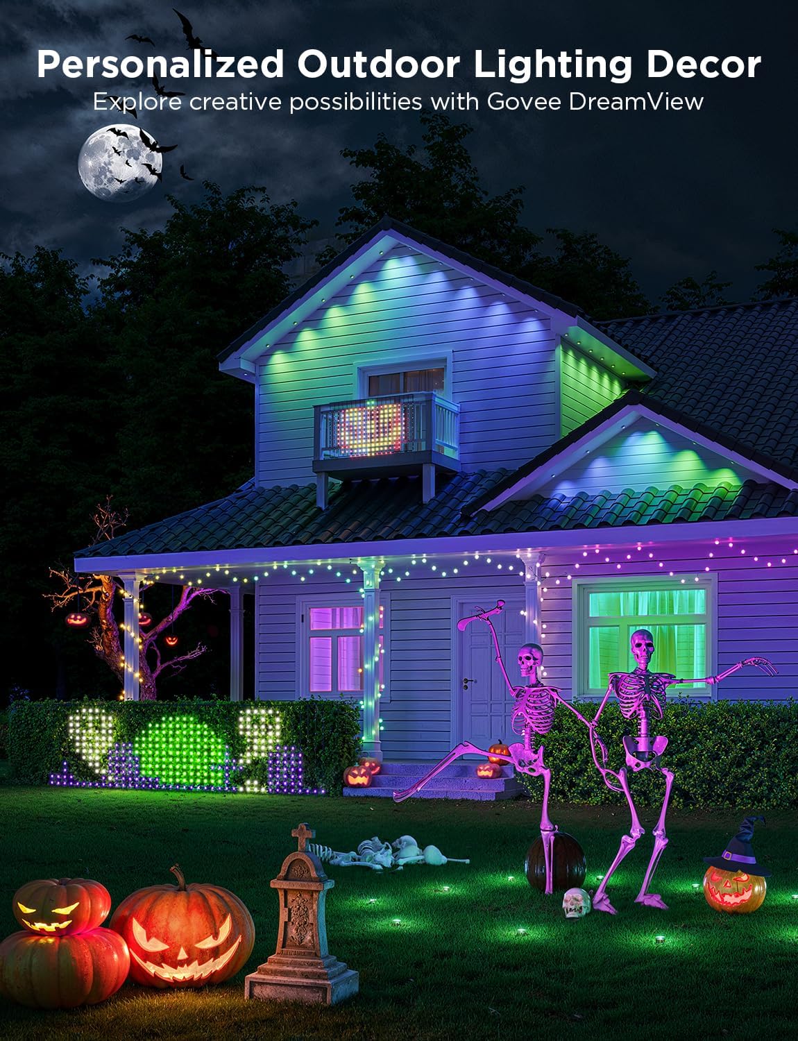 Govee Outdoor Net Lights, 2.8*4.7ft with RGBIC and DIY Functions, 240 LEDs Smart Net Lights with 64 Modes for Bush Patio Decor, Compatible with Alexa & Google Assistant, Outdoor Waterproof, Green Wire - Image 3