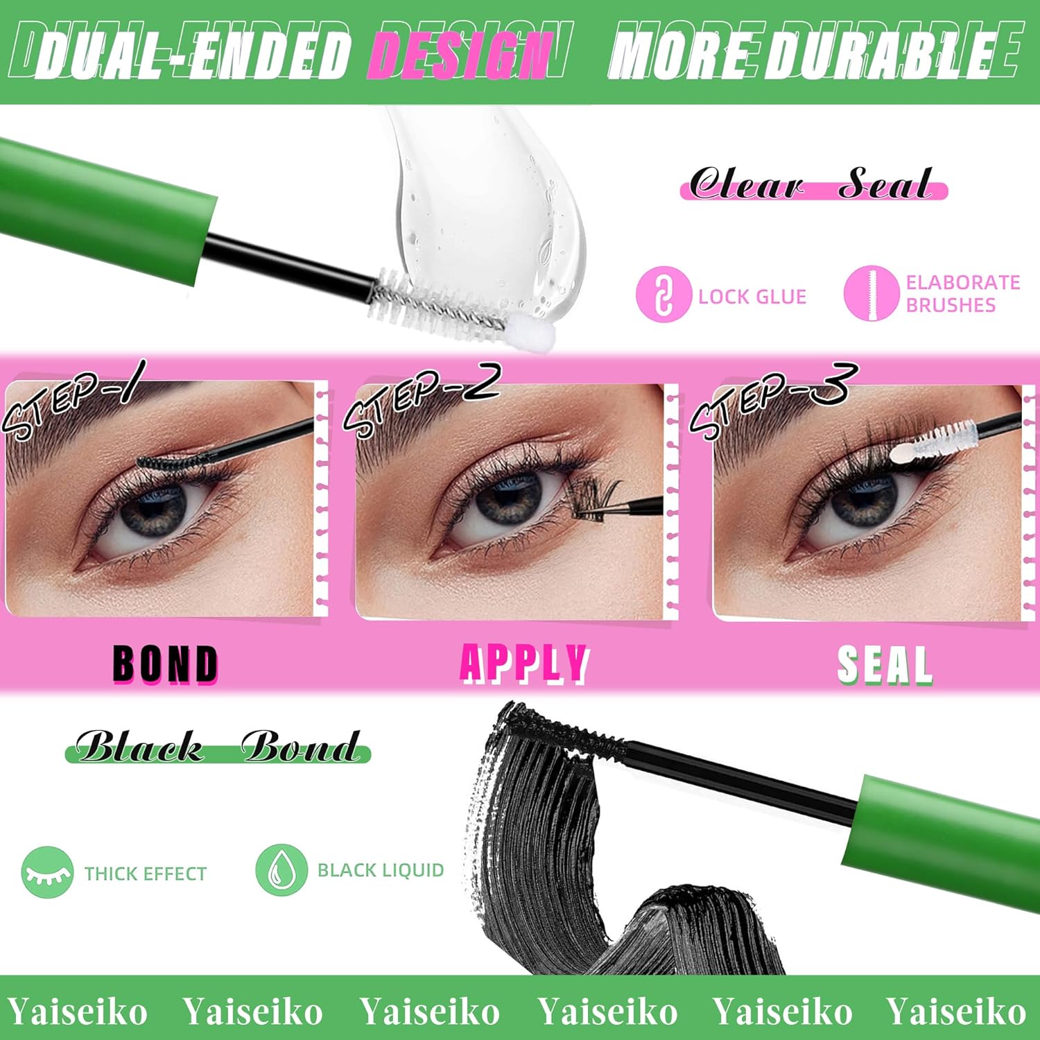 Lash Clusters Kit 100D+200D Thick Volume Eyelash Clusters Kit 12-25mm Wispy Individual Lashes D Curl Long Cluster with Lash Bond and Seal Waterproof DIY Lash Extension Kit(KIT-280PCS) - Image 4