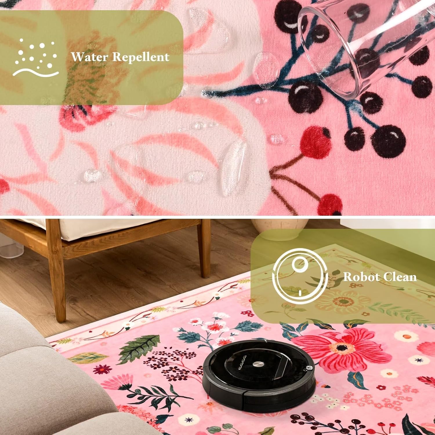 5x7 Pink Floral Rug for Living Room, Machine Washable Area Rugs with Non Slip Backingfor Girls Bedroom, Cute Flowers Carpet Kitchen Dining Room Kids Playroom Decor - Image 7