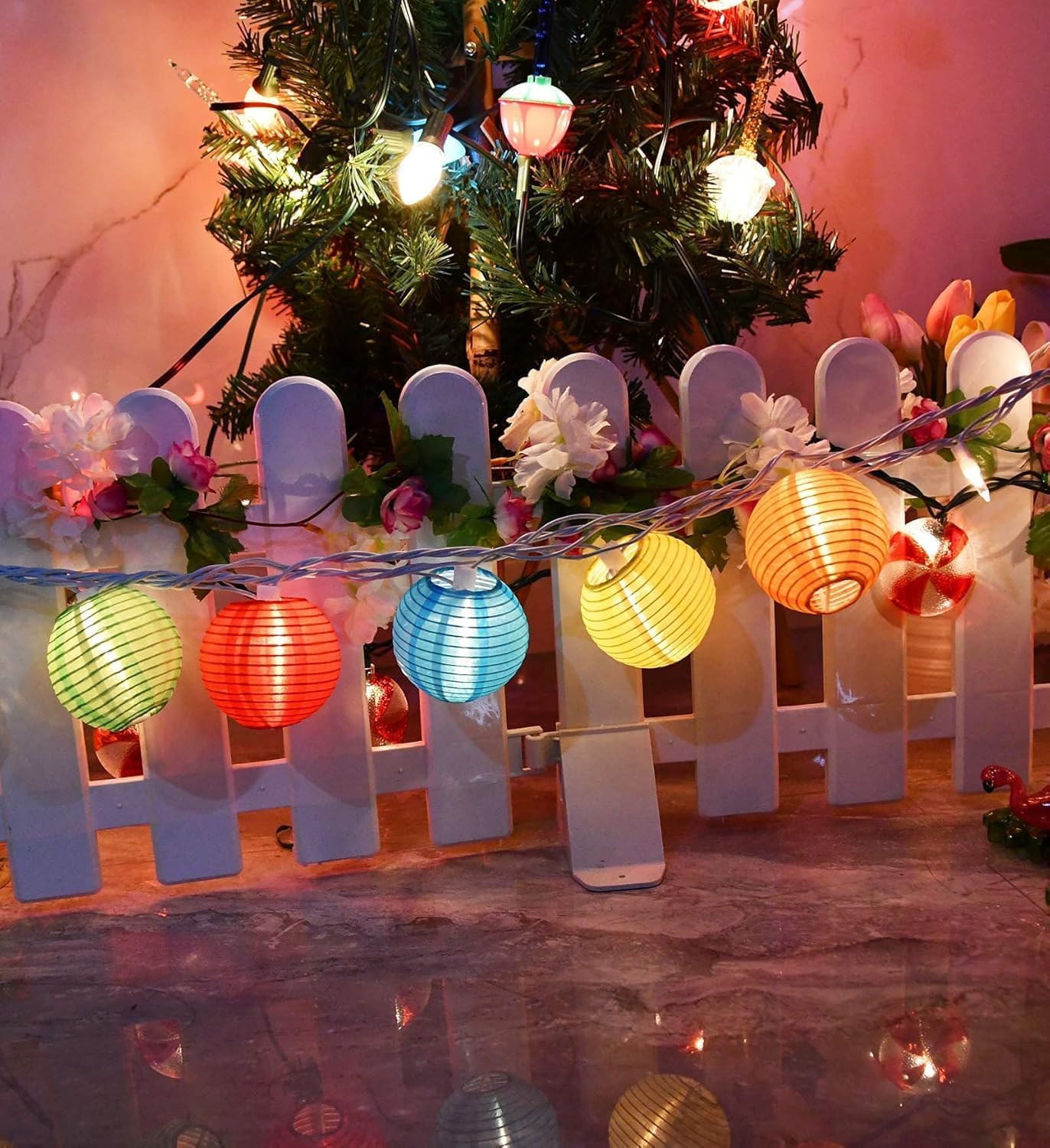 SUNSGNE Lantern String Lights, 8.5FT Indoor Lantern Christmas Lights with 10 LED Colorful Lanterns for Home Patio Party Wedding Bistro Indoor Bedroom Decoration - Image 6