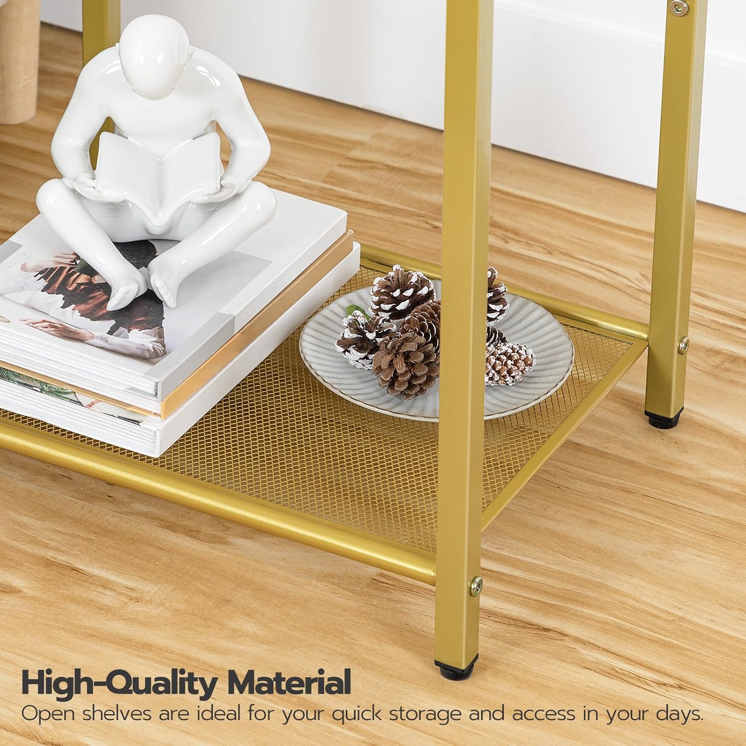 HOOBRO End Tables Set of 2 with Charging Station, Side Tables with USB Ports & Power Outlets, 3-Tier Slim Nightstands with Storage Shelves, Tempered Glass, for Living Room, Bedroom, Gold GD77UBZP201 - Image 9