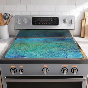 Stove Top Cover for Electric Stove,Blue Boho Flowers Extra Thick Rubber Stovetop Protector Mat, Heat Resistant Glass Cooktop Oven Cover 28.5'' x 20.5''