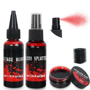 3PCS Halloween Fake Blood Makeup Kit - Coagulated 1.06oz + Spray 1.76oz + Dripping 1.76oz , Realistic Washable SFX Makeup for Zombie Costumes , Perfect for Spooky Season