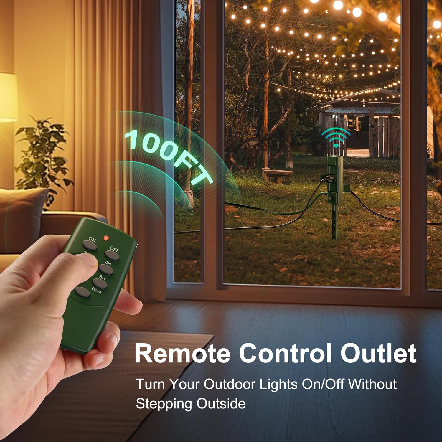 BN-LINK Outdoor Power Stake Timer 25FT Extension Cord Waterproof, Remote Control Photocell Dusk to Dawn Light Timer, 6 Grounded Outlets for String Lights & Christmas Decorations, ETL - Image 2