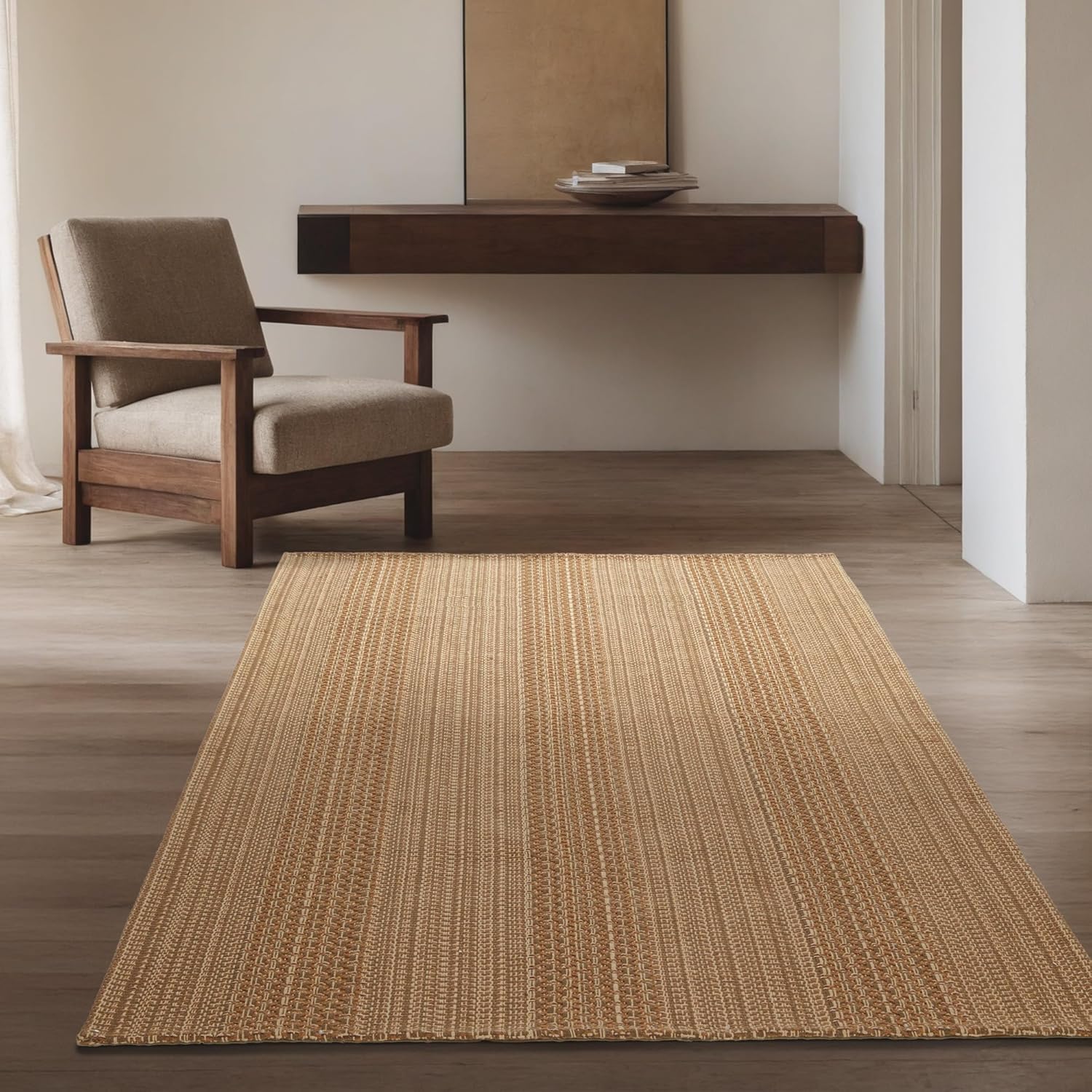 3×5 ft Area Rug – Machine Washable Non-Slip Boho Rug for Living Room, Woven Rug for Bedroom, Dining Room, Home Office – Soft, Lightweight, Stain-Resistant, Soundproof – Light Taupe Brown