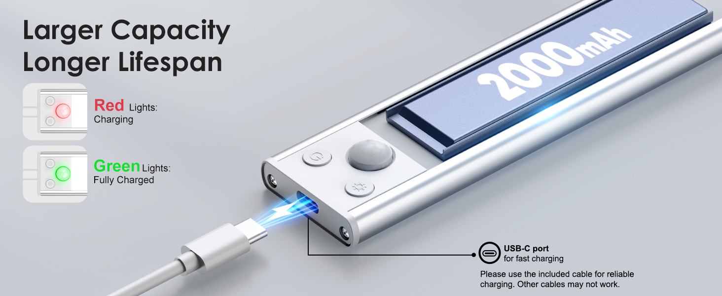 Upgraded 2000mAh Rechargeable Under Cabinet Lights 