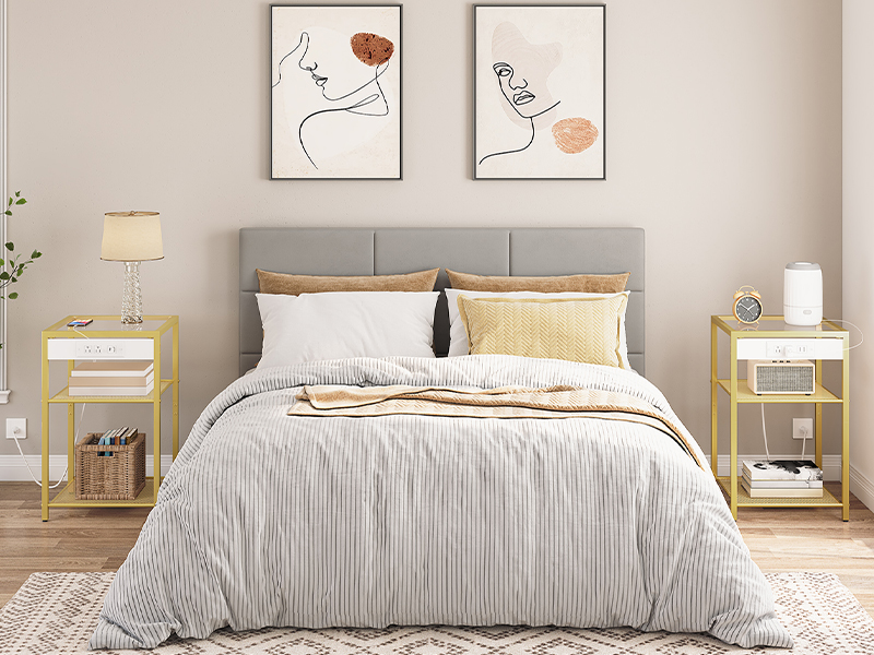 End Tables Set of 2 with Charging Station, Side Tables with USB Ports & Power Outlets