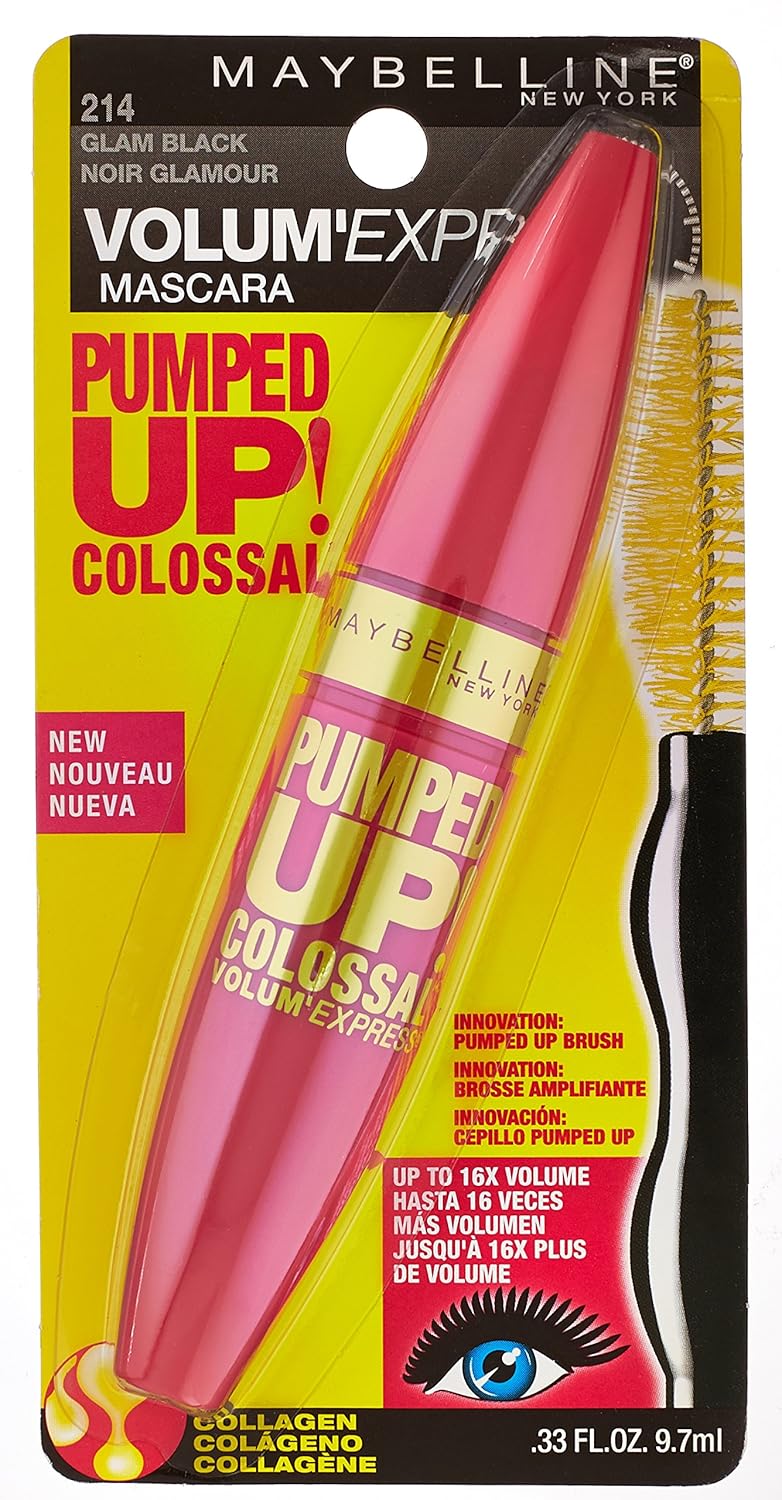 Maybelline Volum' Express Pumped Up Colossal Mascara, Washable Formula Infused with Collagen for Up To 16x Lash Volume, Glam Black, 1 Count - Image 2