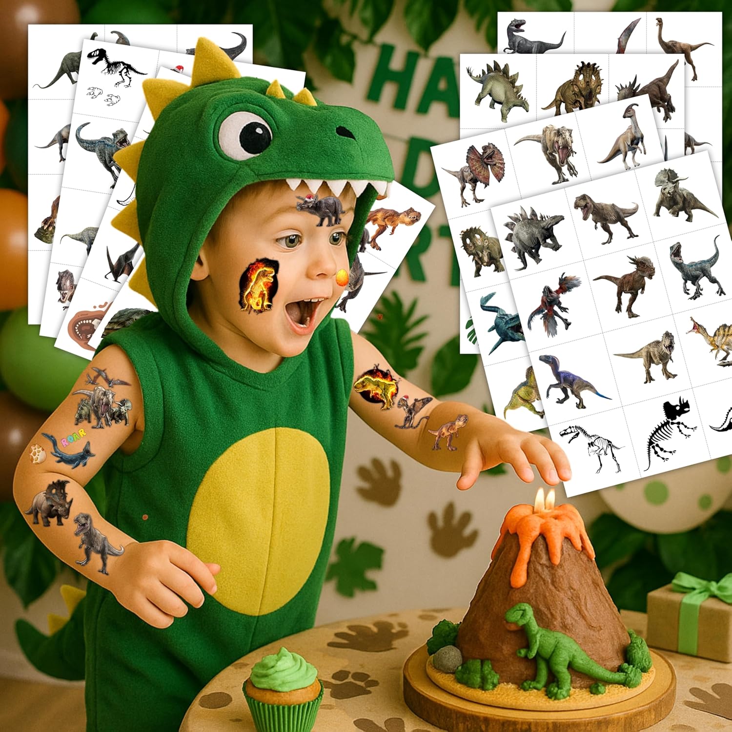 96PCS Dinosaur 3D Pre-Cut Temporary Tattoos - Stickers for Birthday Party Supplies, Decorations, and Favors - Super Cute Gifts for Kids, Boys & Girls, Classroom Prizes, and Themed (Normal) - Image 2