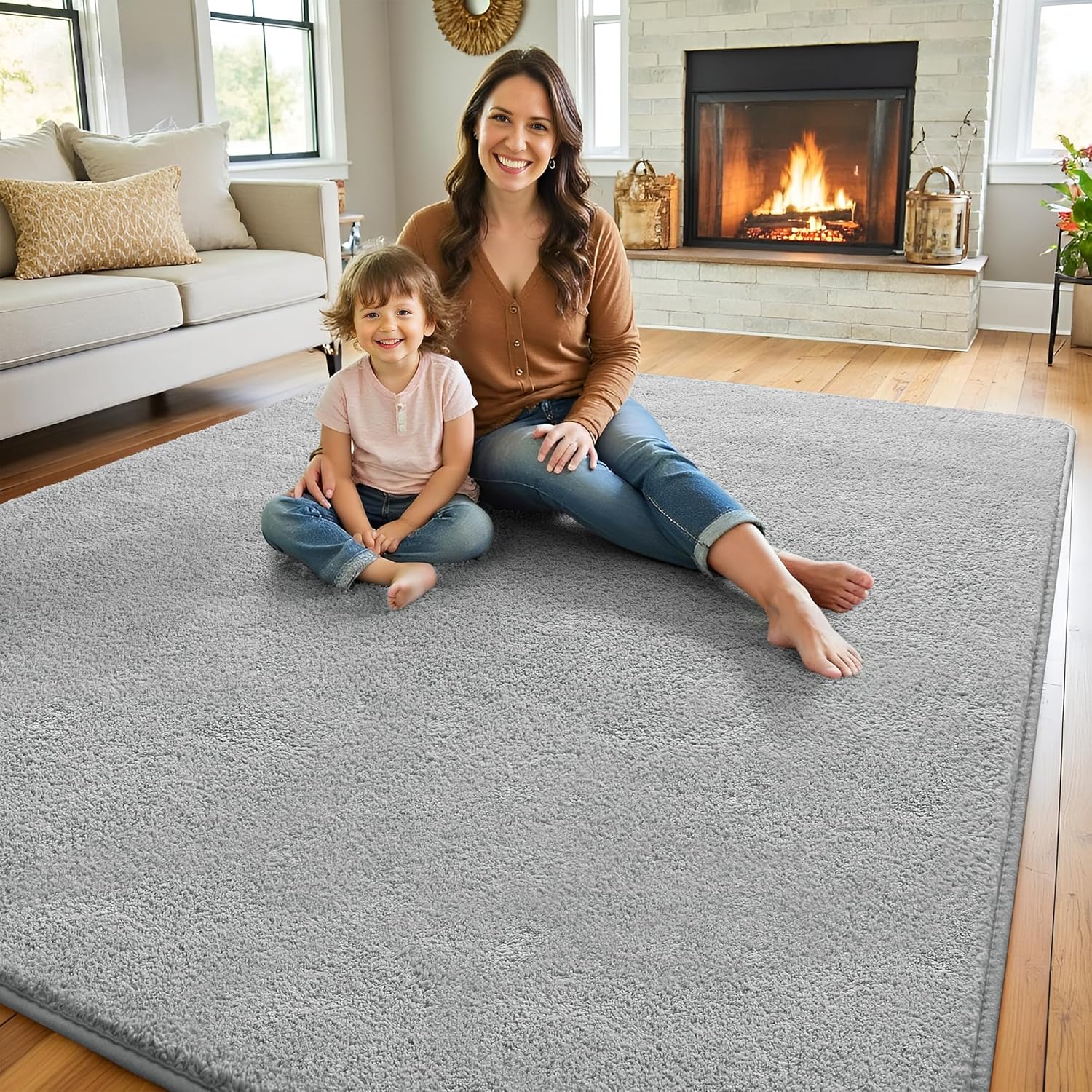Keeko 4x6 Grey Area Rugs for Bedroom, Soft Modern Living Room Rug Indoor Non Slip Low Pile Washable Rug Fluffy Fuzzy Memory Foam Carpets Throw Rugs for Kids Nursery Classroom Dorm Room Decor - Image 4
