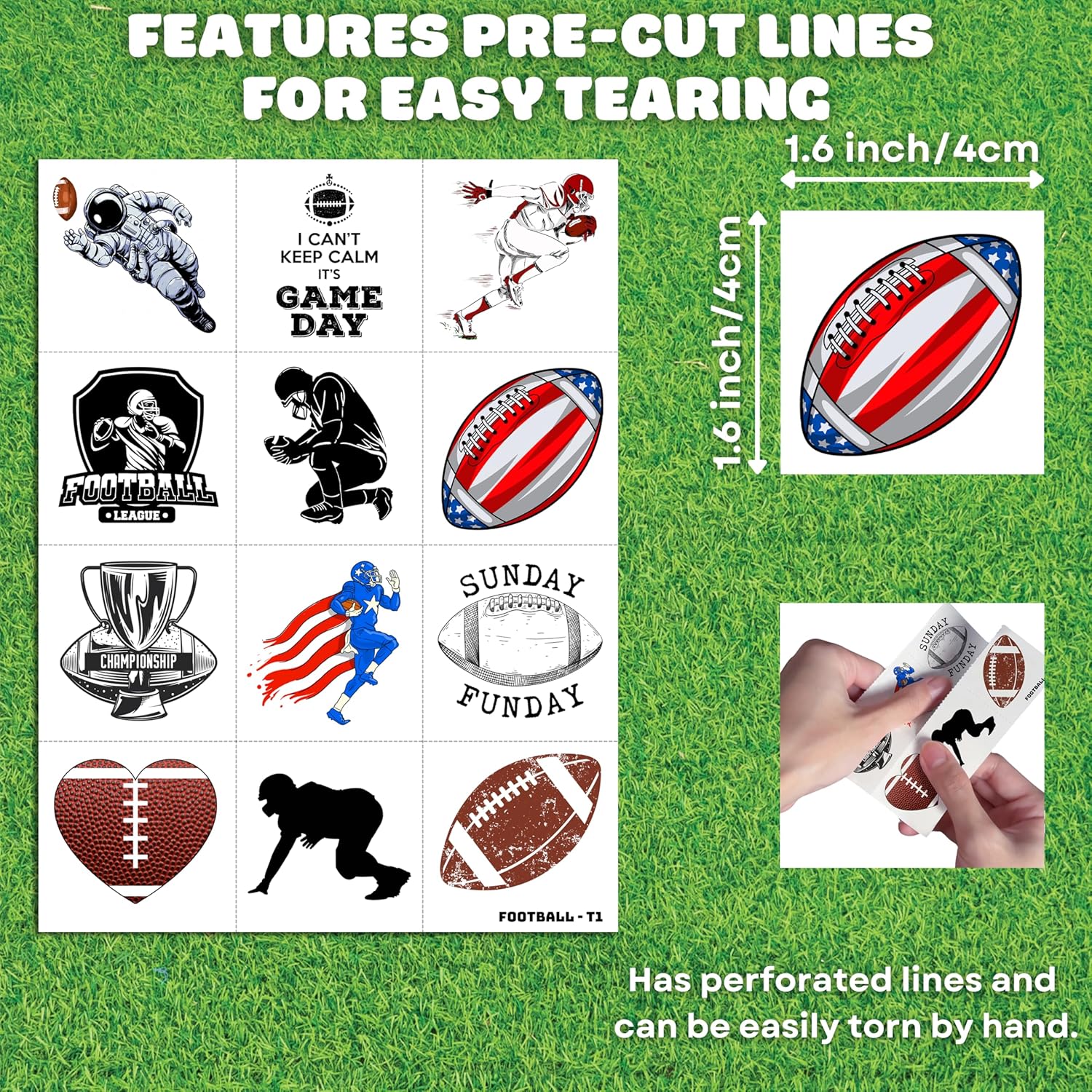 96PCS Football Pre-Cut Temporary Tattoos - Party Favors for Kids, Boys & Girls - American Football Theme, Perfect for Birthday Parties, Classroom Prizes, Cheerleader Gifts & School Events Gift - Image 8
