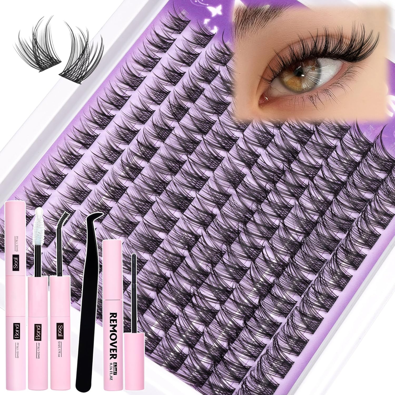 Natural Lash Clusters Kit Wispy Eyelash Clusters CC-Curly Cluster Eyelash Extensions 132 pcs Individual Lash Extensions DIY Lash Extension Kit with Lash Bond and Seal and Remover Lash Kit by Mavphnee