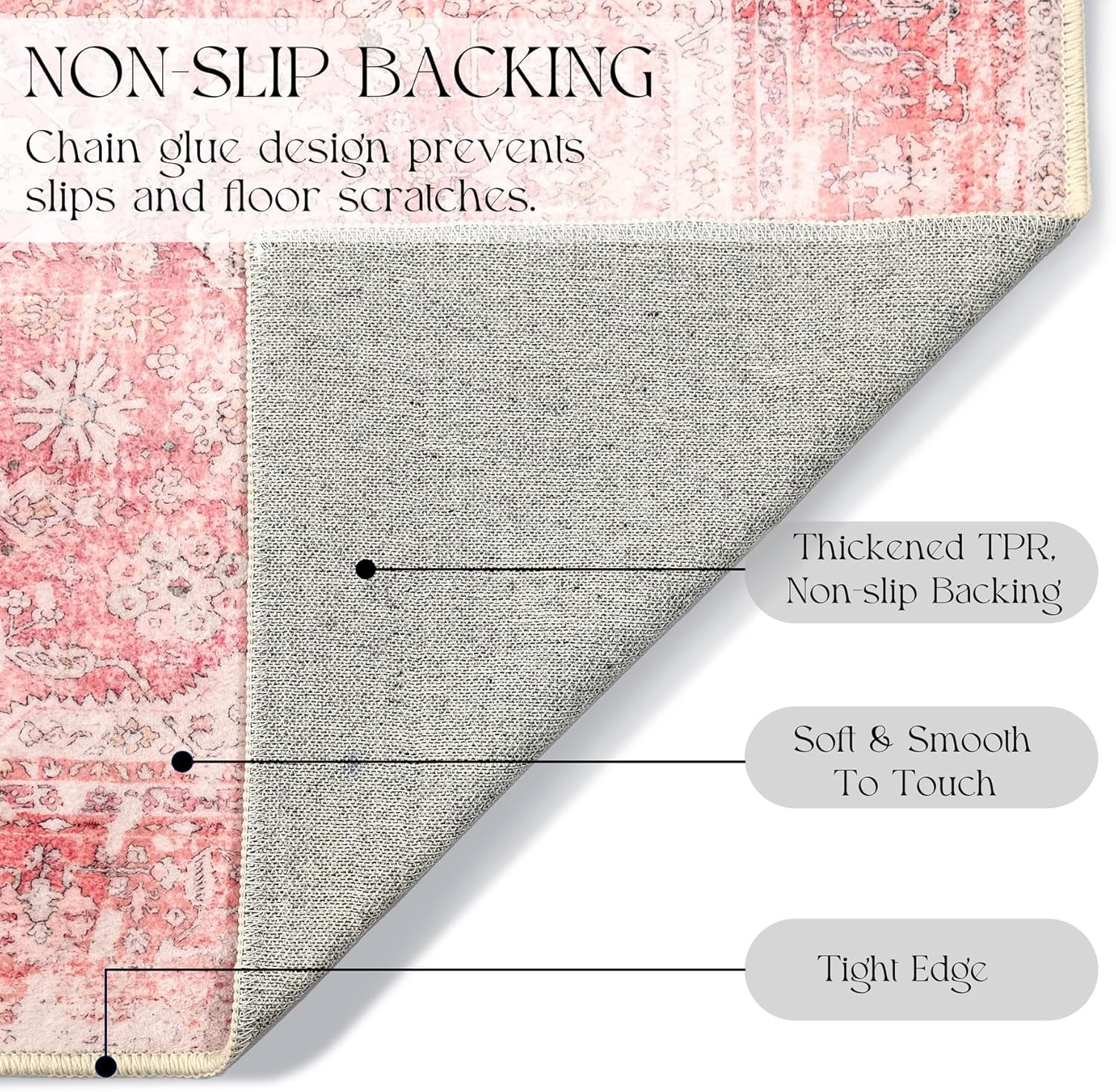 MUJOO Pink Rugs for Bedroom Girls 3'x5' Rug Washable Boho Area Rug for Living Room Small Cute Non Slip Throw Carpet for Bedside Dorm Shower Room Soft Light Pink Floral Home Decor - Image 5